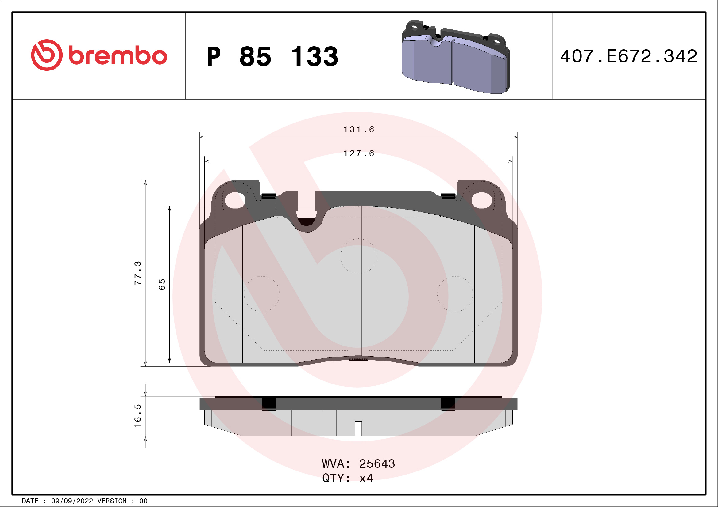 BREMBO Első fékbetét P85133_BREMBO