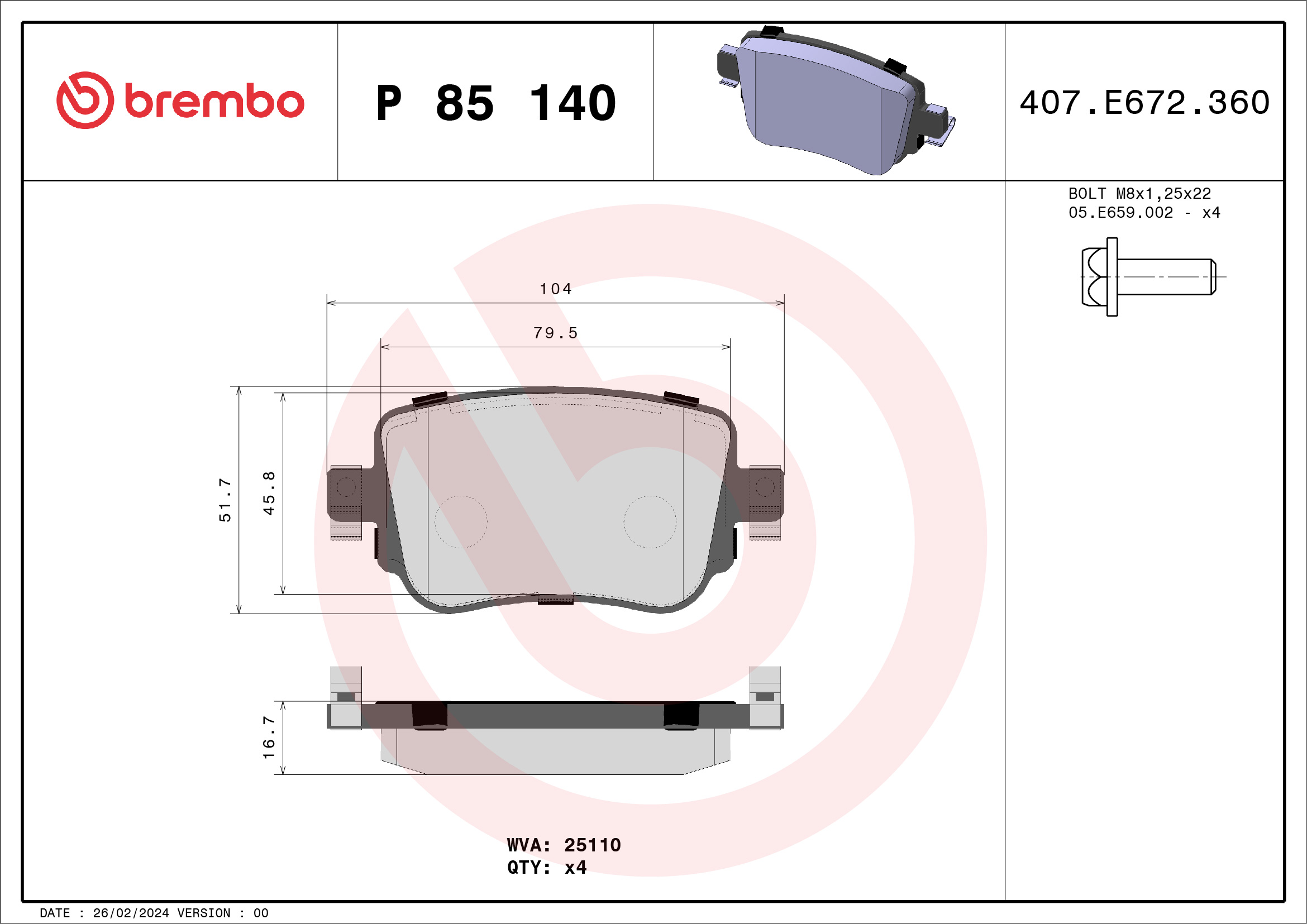 BREMBO Hátsó fékbetét P85140_BREMBO