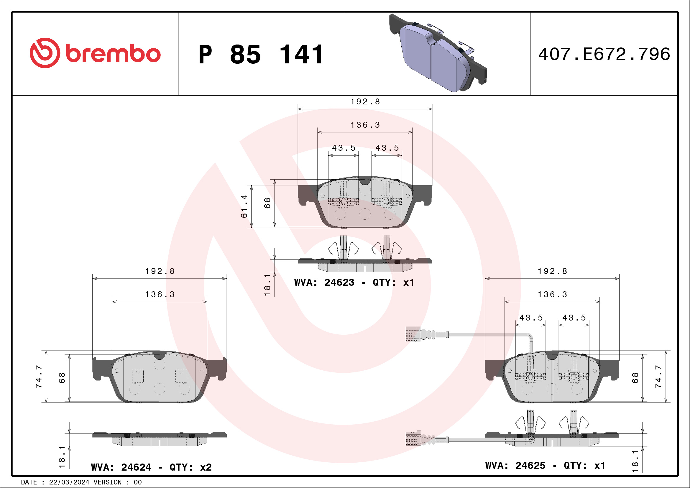 BREMBO Első fékbetét P85141_BREMBO