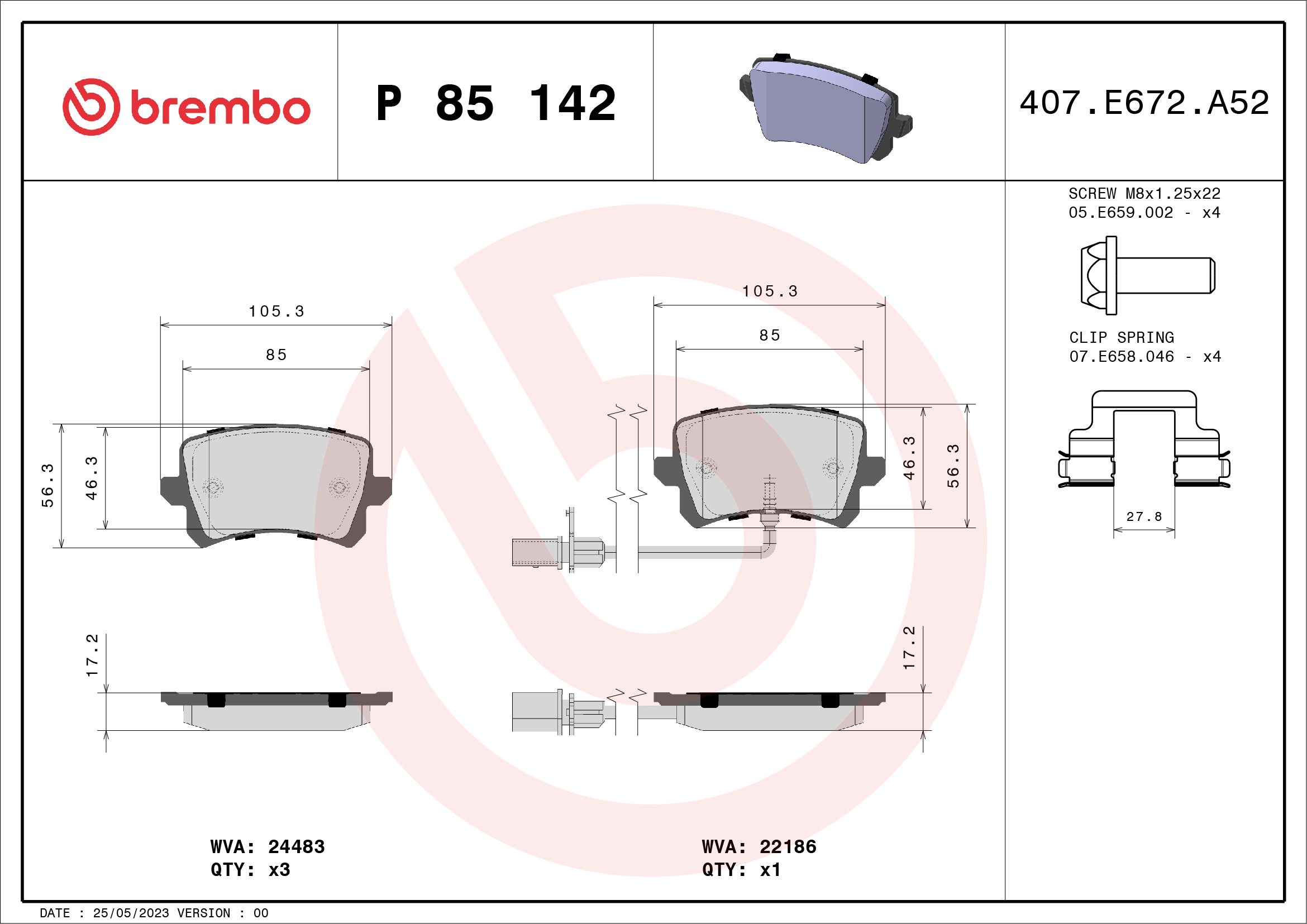 BREMBO Hátsó fékbetét P85142_BREMBO