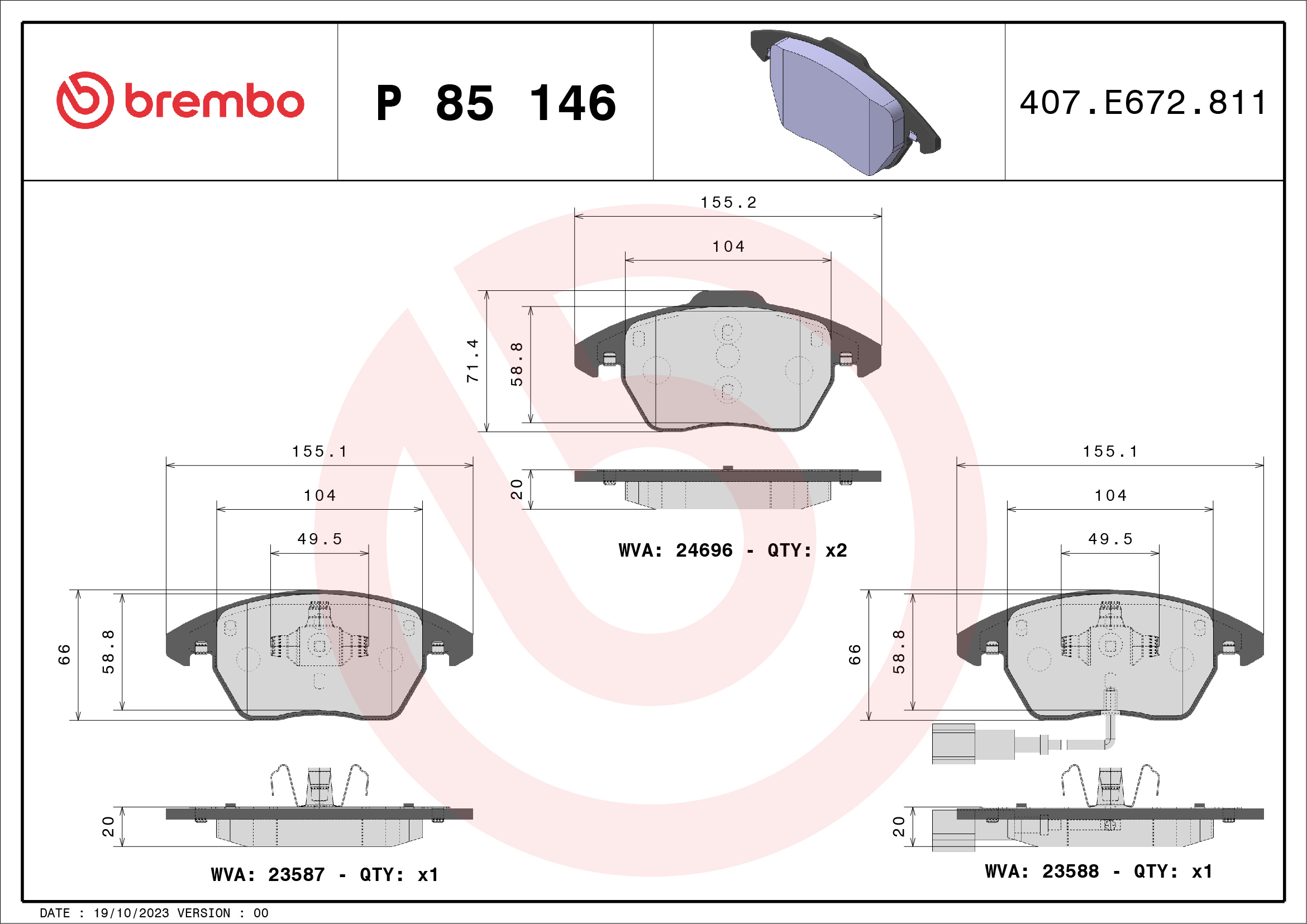 BREMBO Első fékbetét P85146_BREMBO