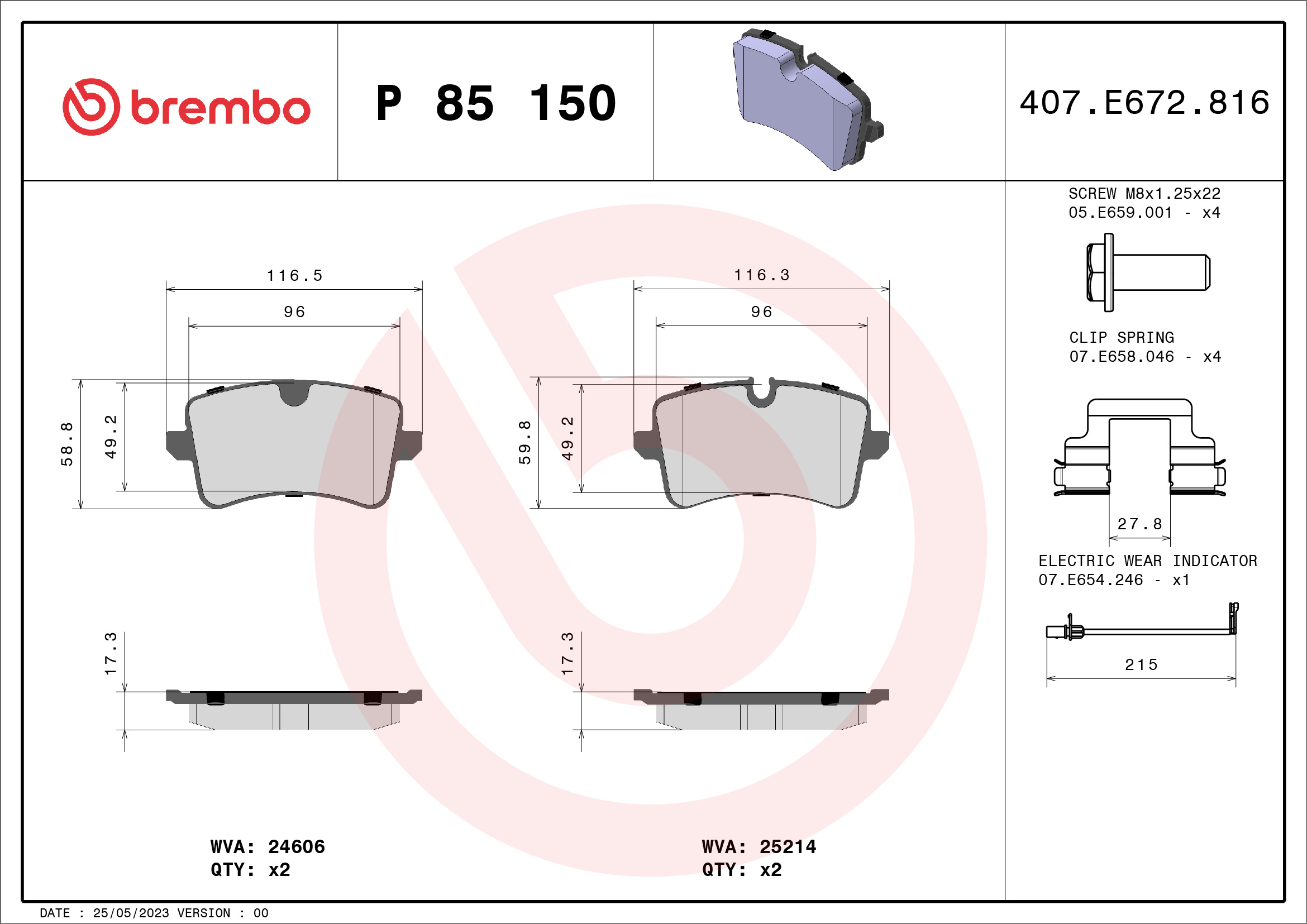 BREMBO Hátsó fékbetét P85150_BREMBO