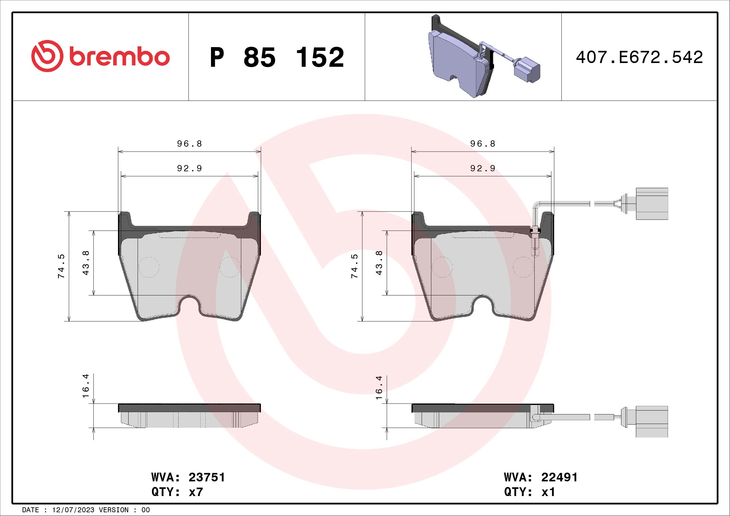 BREMBO Fékbetét, mind P85152X_BREMBO