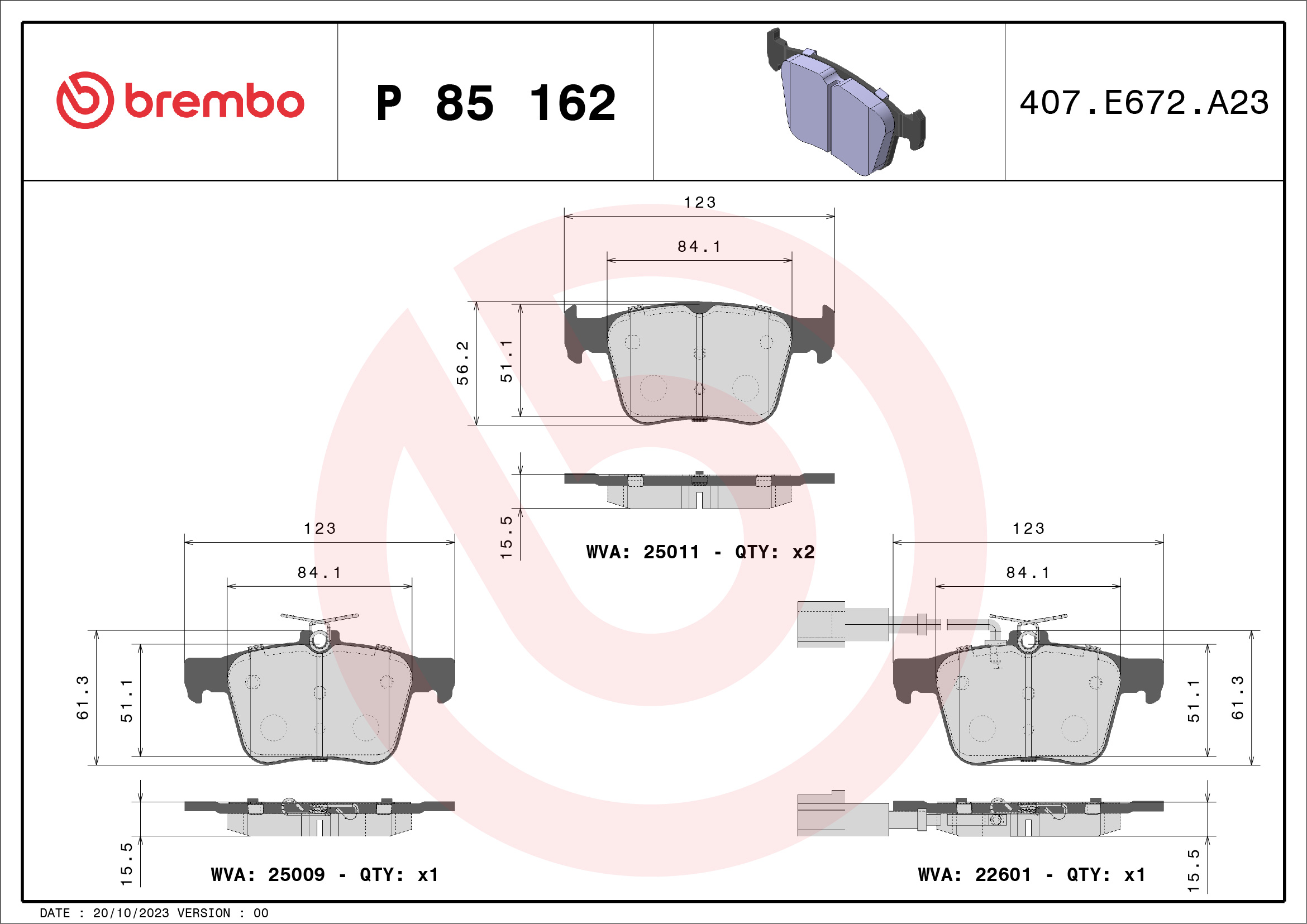 BREMBO Fékbetét, mind P85162_BREMBO