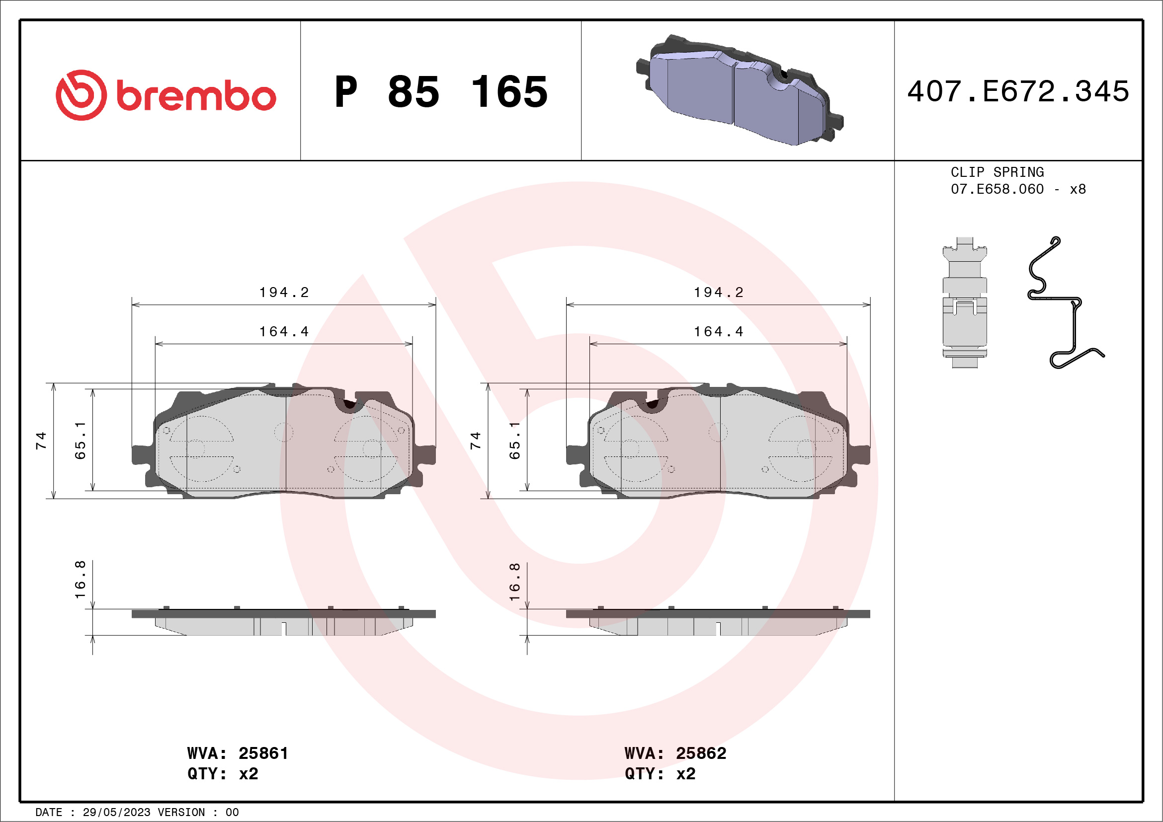 BREMBO Első fékbetét P85165X_BREMBO