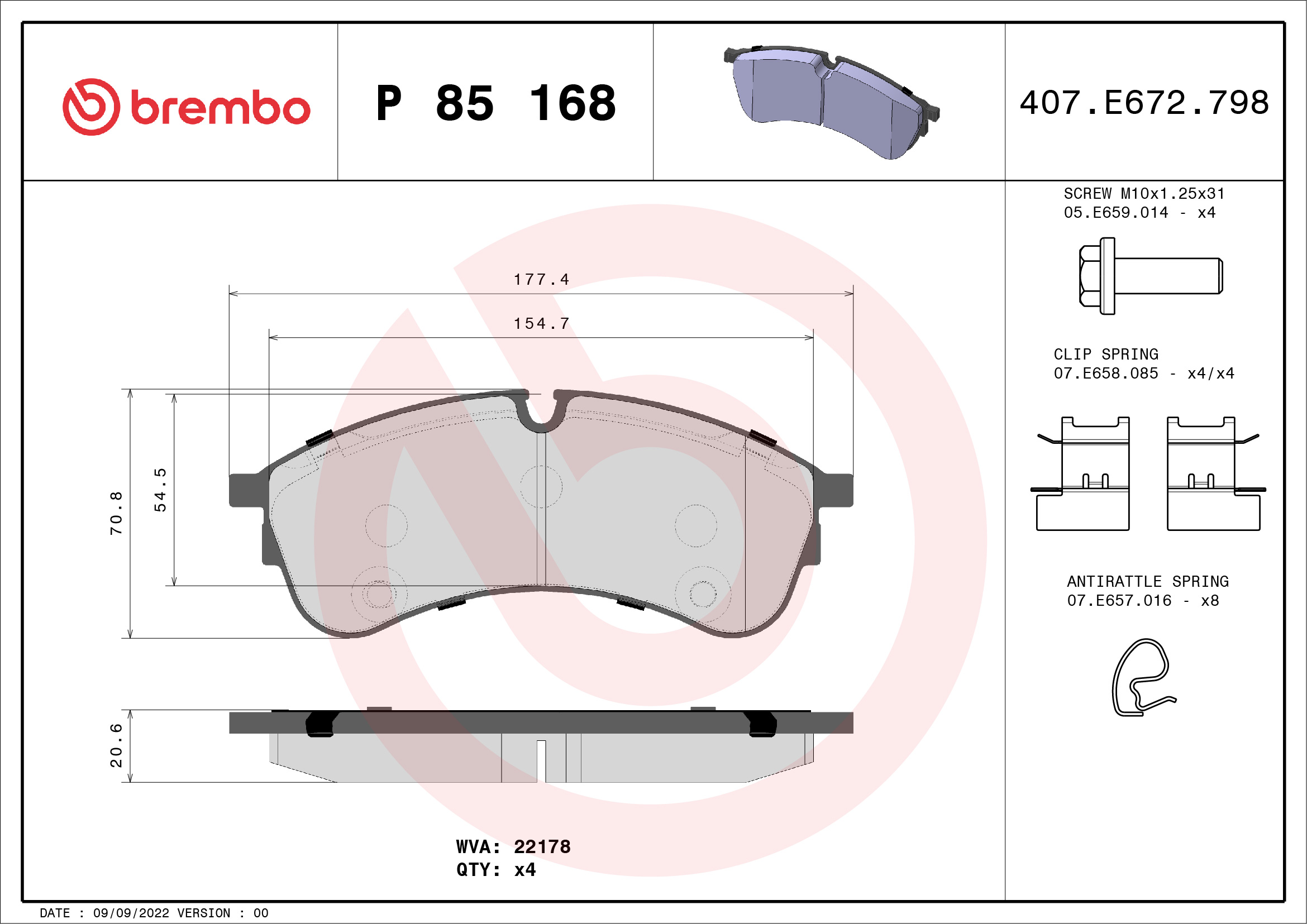 BREMBO Fékbetét, mind P85168_BREMBO