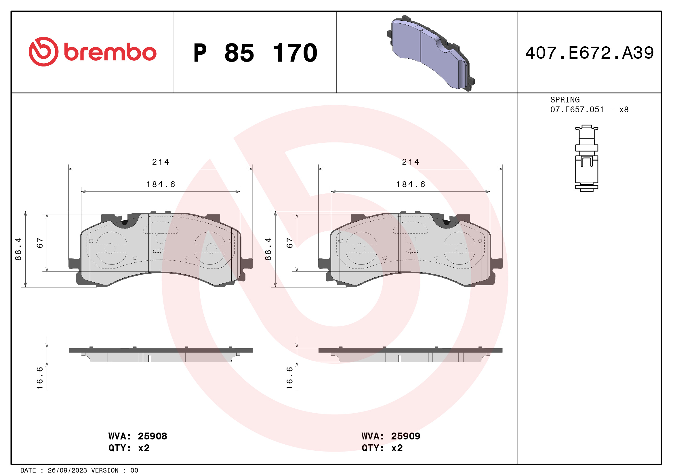 BREMBO Első fékbetét P85170_BREMBO