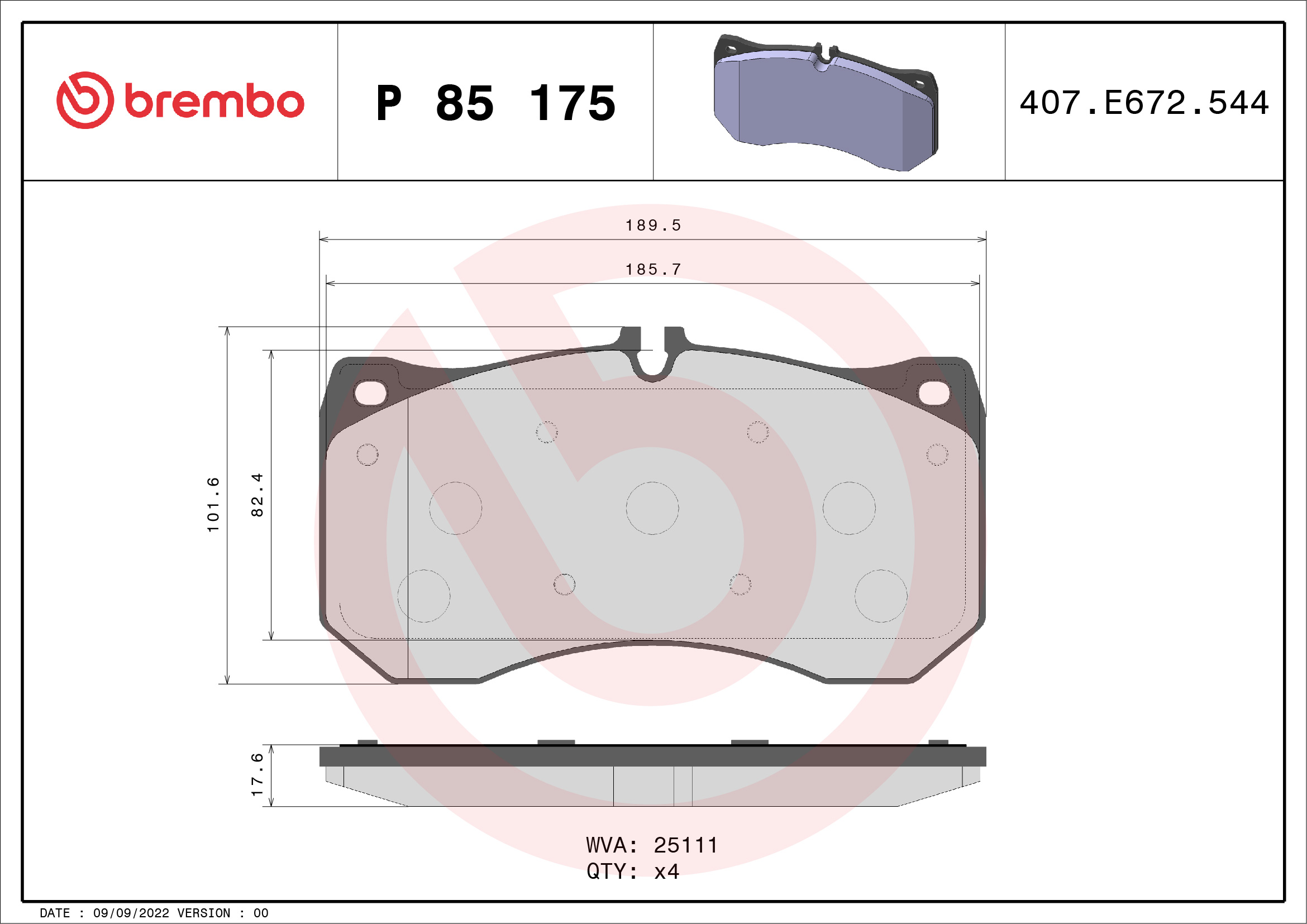 BREMBO Első fékbetét P85175_BREMBO