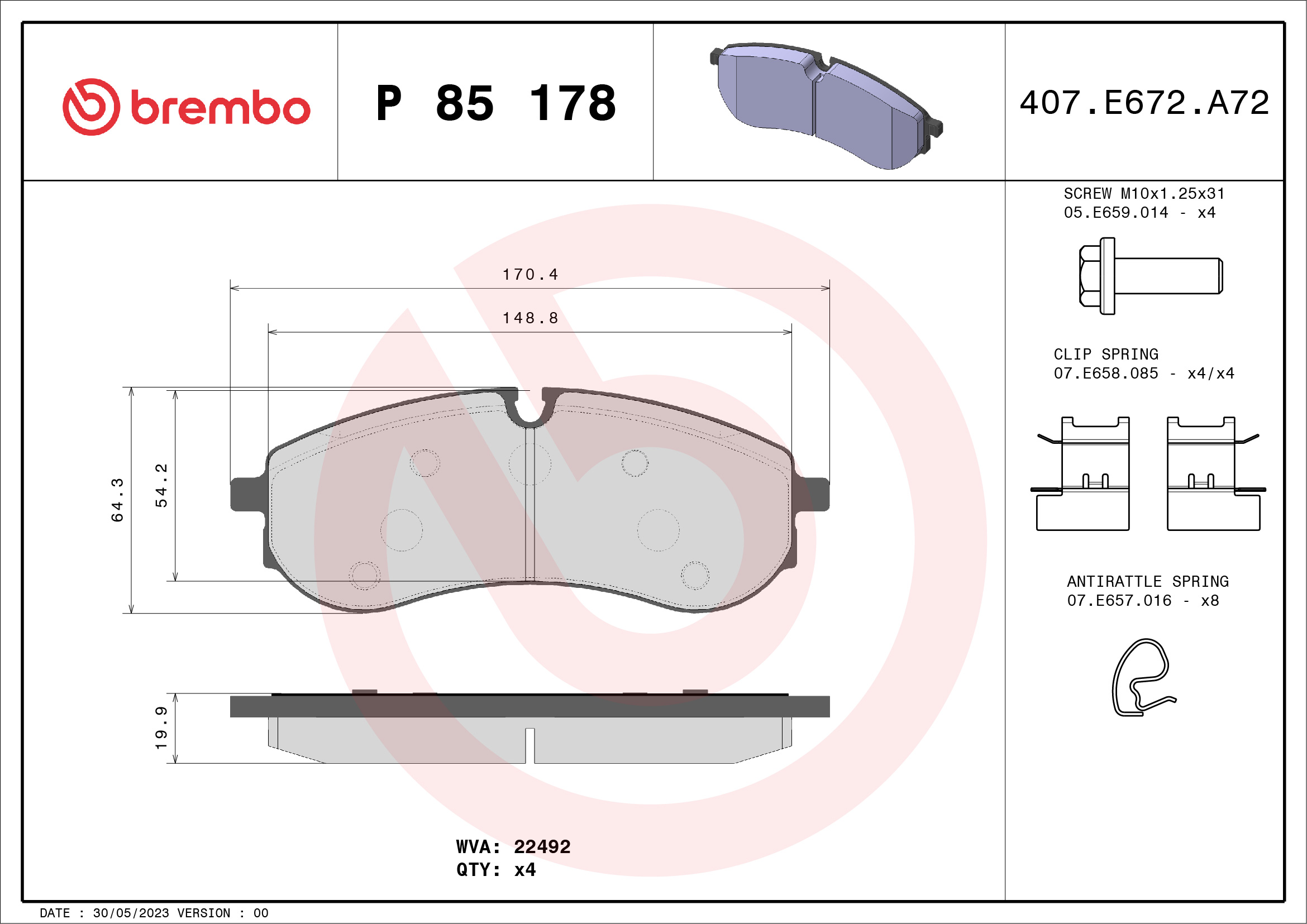 BREMBO Fékbetét, mind P85178_BREMBO