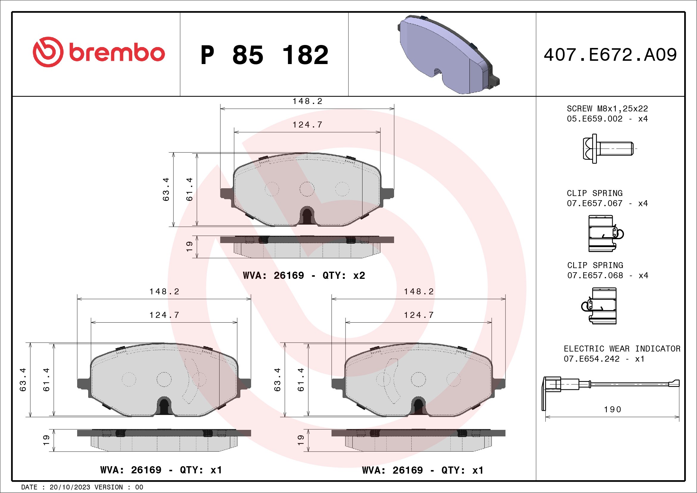 BREMBO Fékbetét, mind P85182_BREMBO