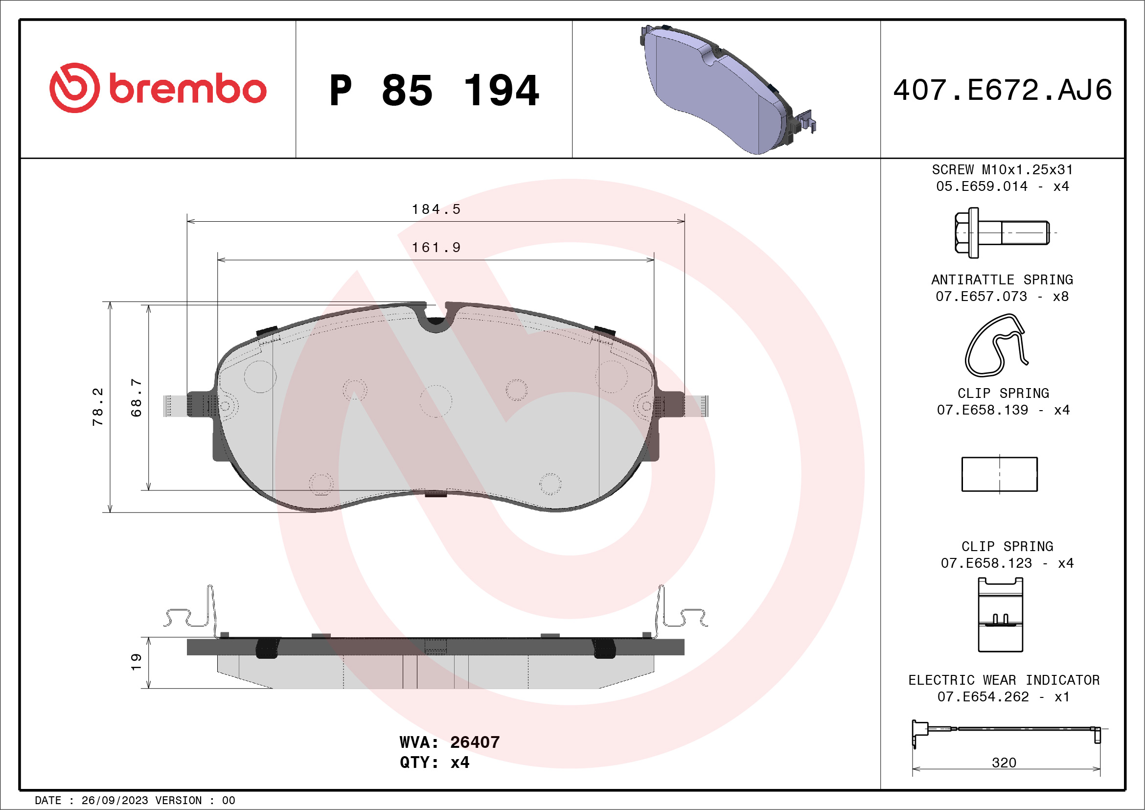 BREMBO Fékbetét, mind P85194_BREMBO