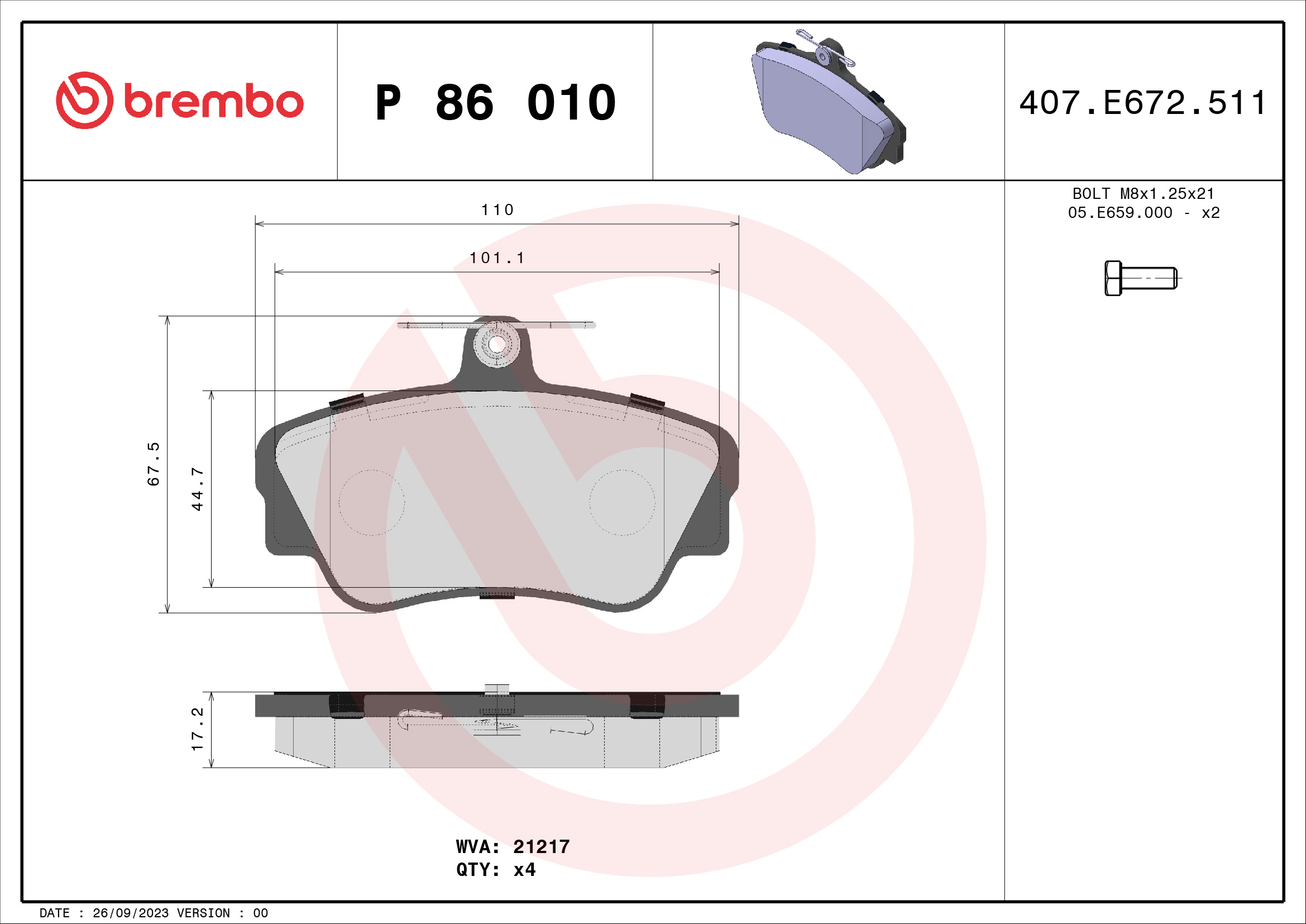 BREMBO Első fékbetét P86010_BREMBO