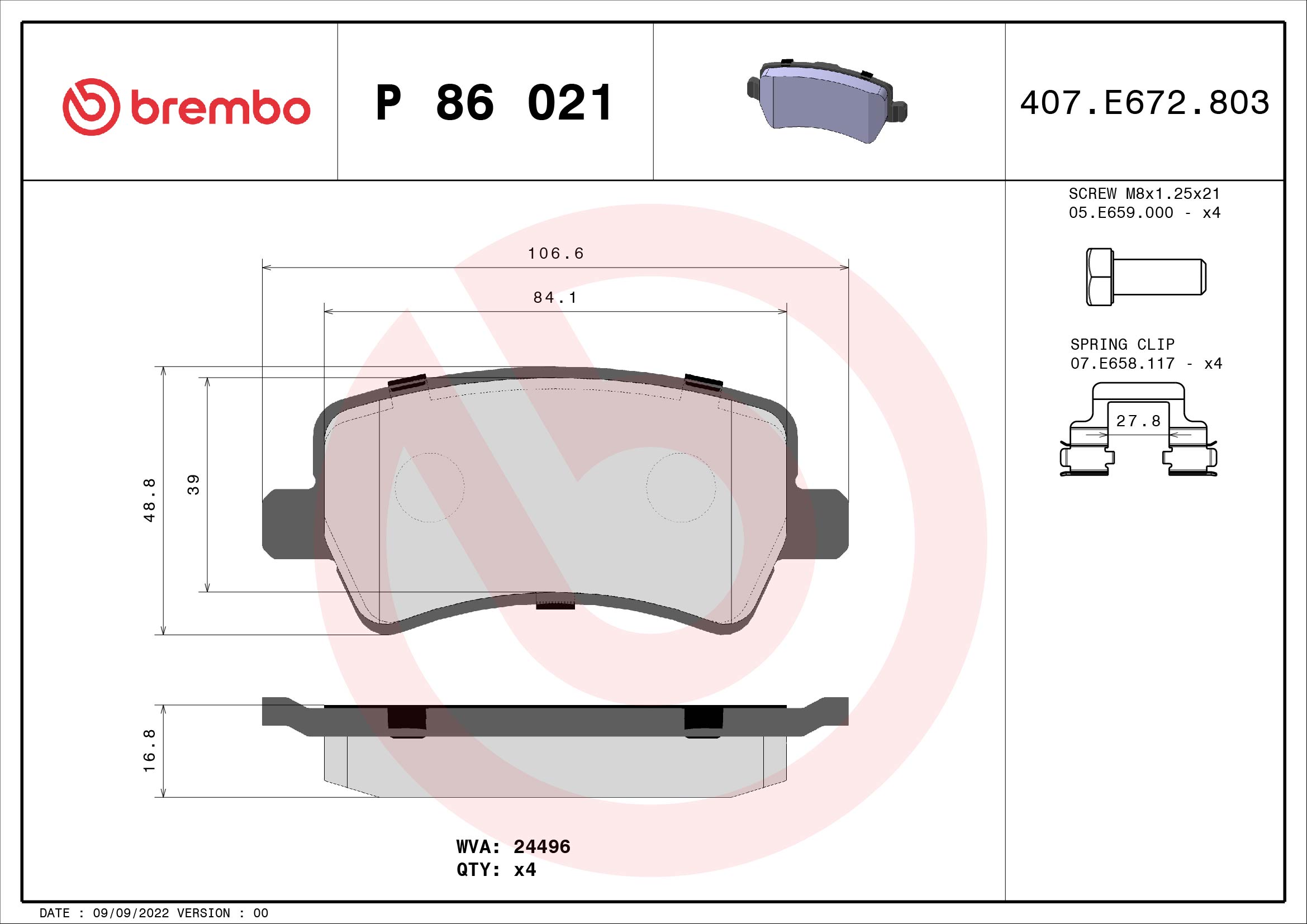 BREMBO Hátsó fékbetét P86021_BREMBO