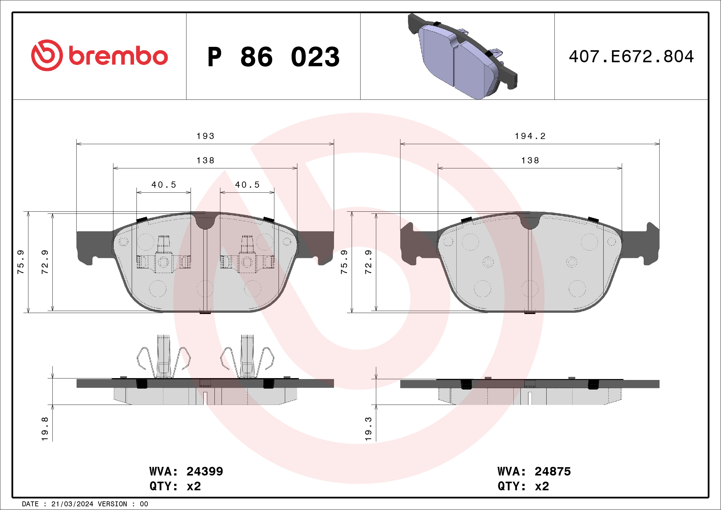 BREMBO Első fékbetét P86023_BREMBO