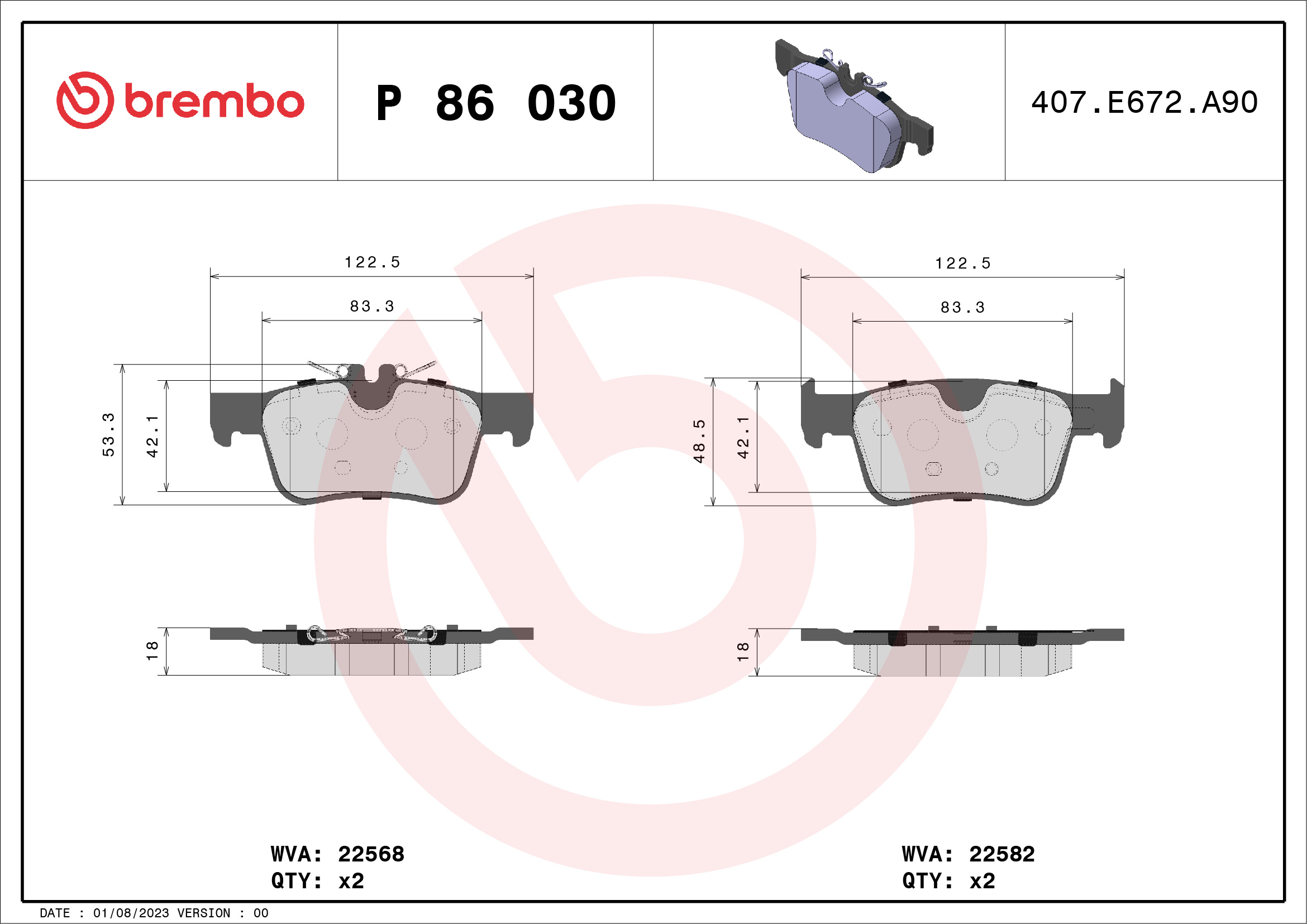 BREMBO Hátsó fékbetét P86030_BREMBO