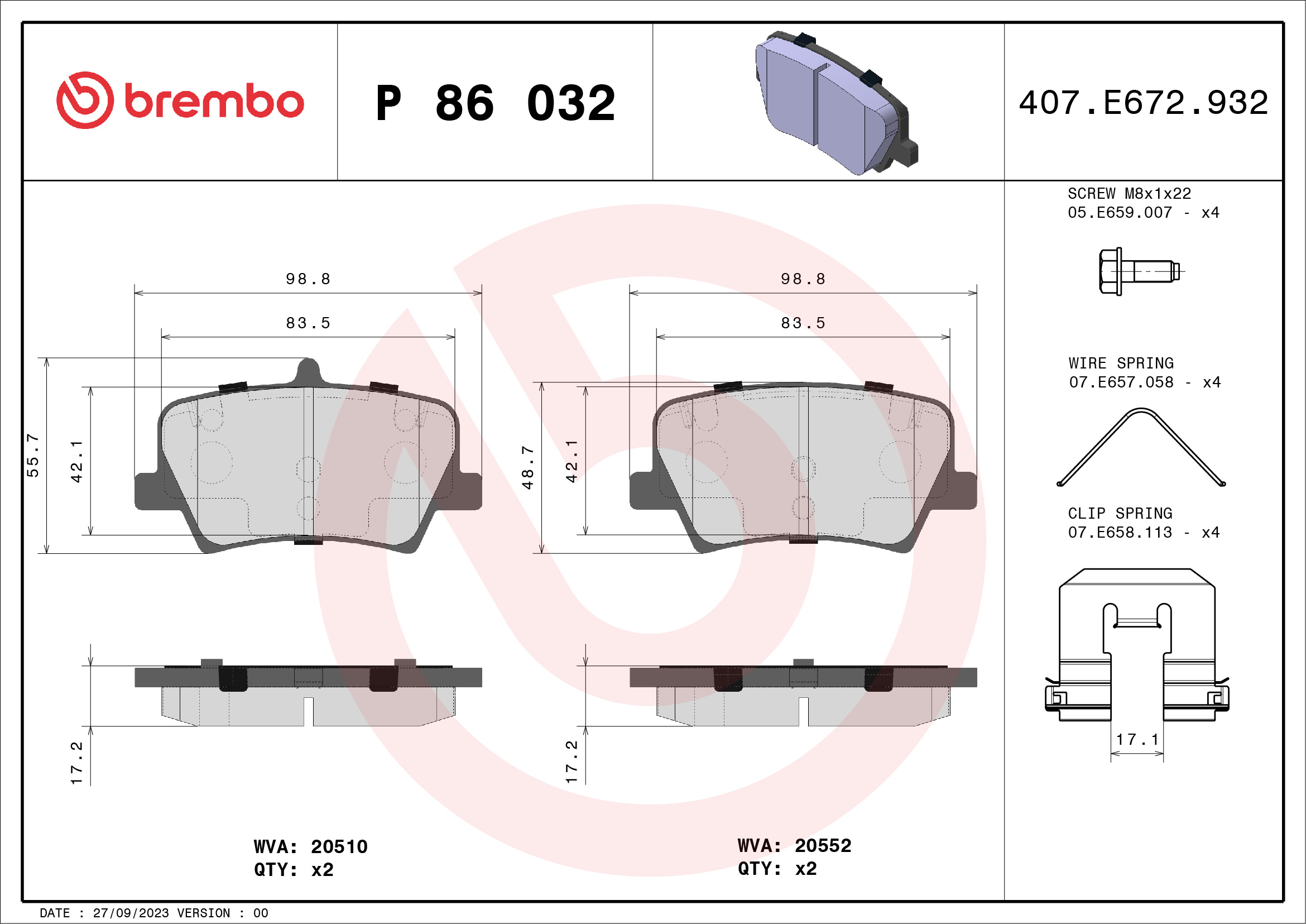 BREMBO Fékbetét, mind P86032_BREMBO