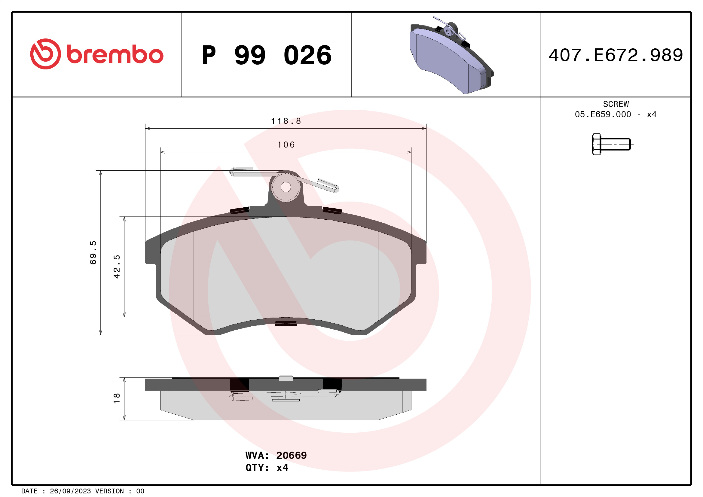 BREMBO Fékbetét, mind P99026_BREMBO