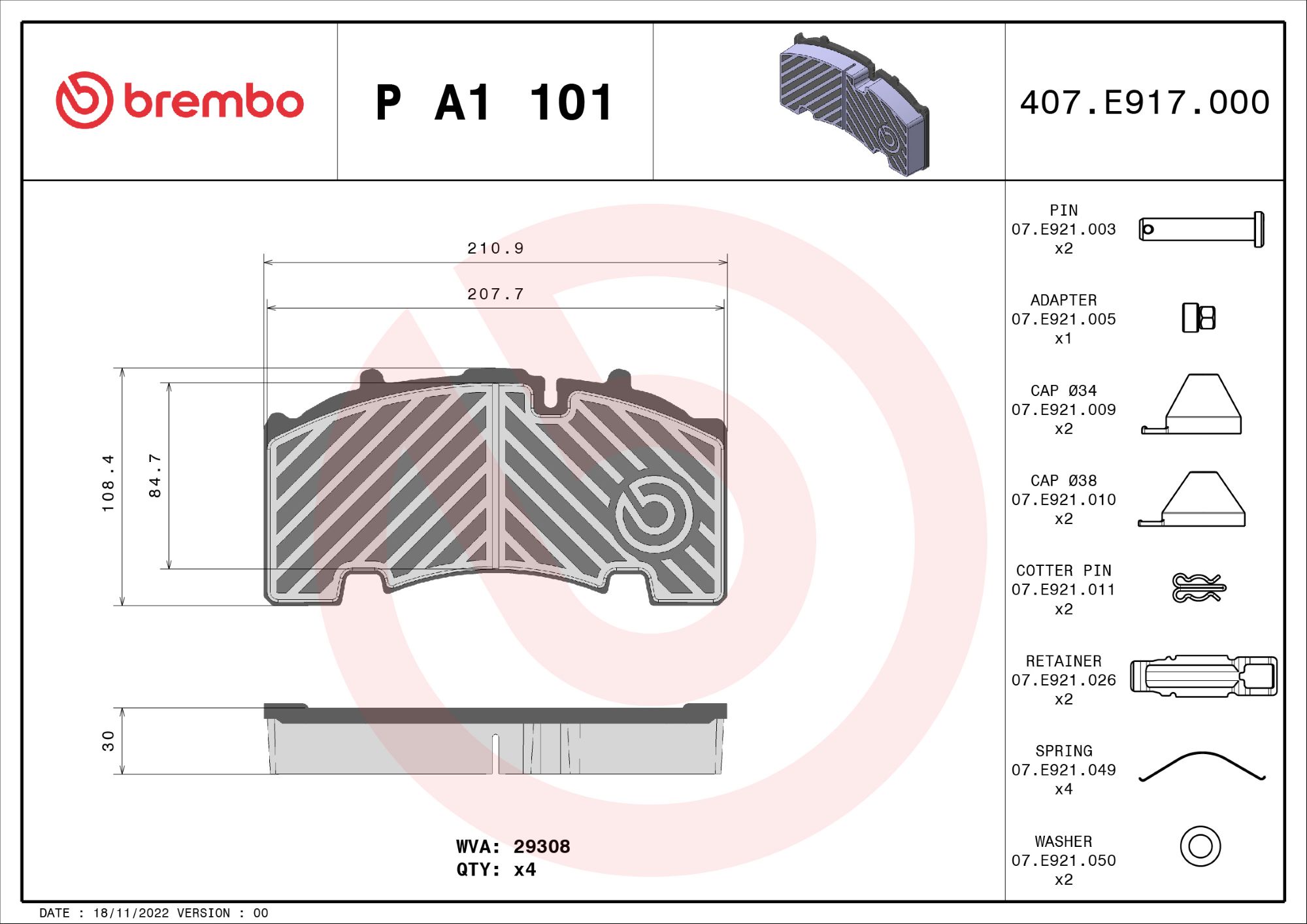 BREMBO Fékbetét, mind PA1101_BREMBO