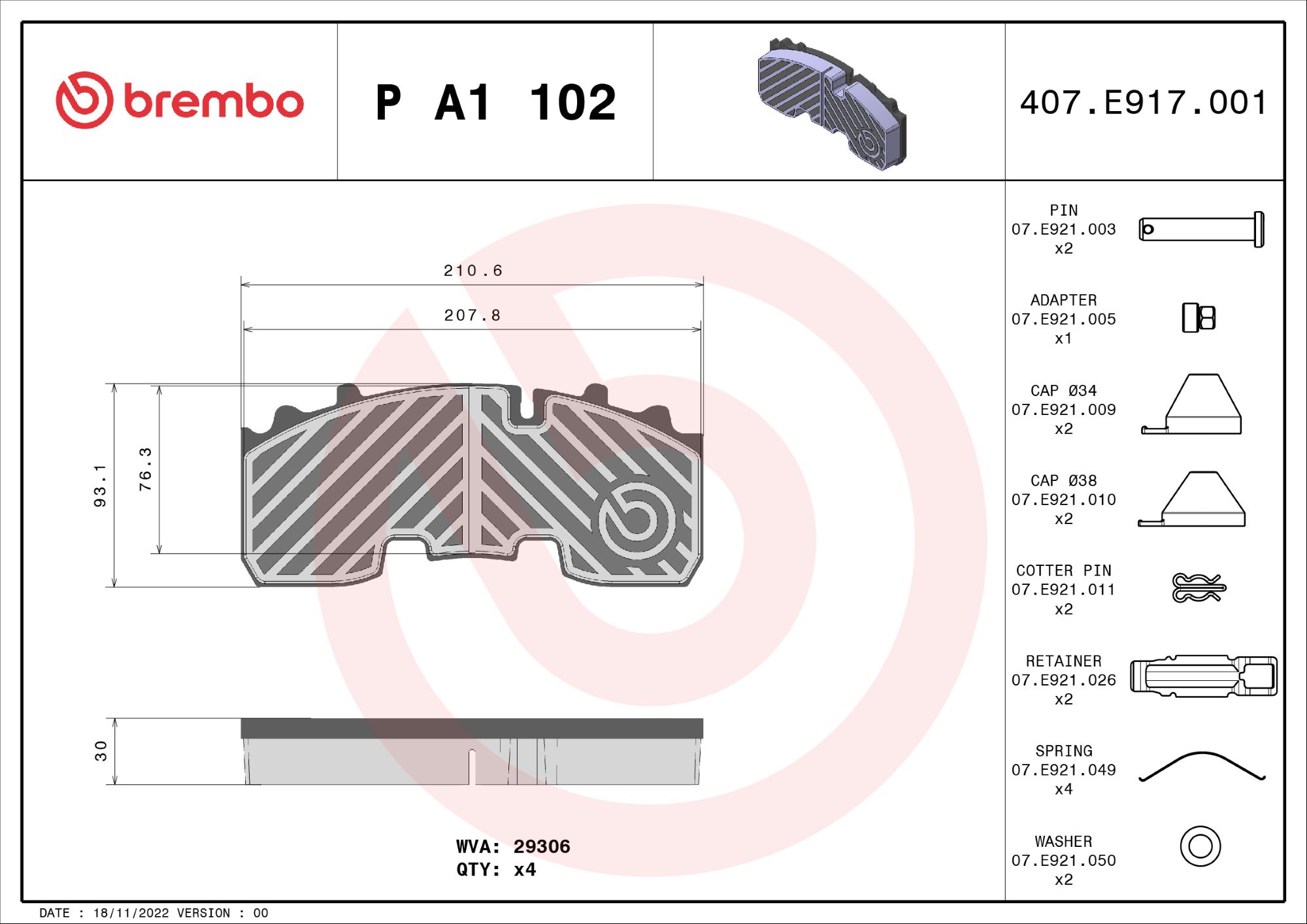 BREMBO Fékbetét, mind PA1102_BREMBO