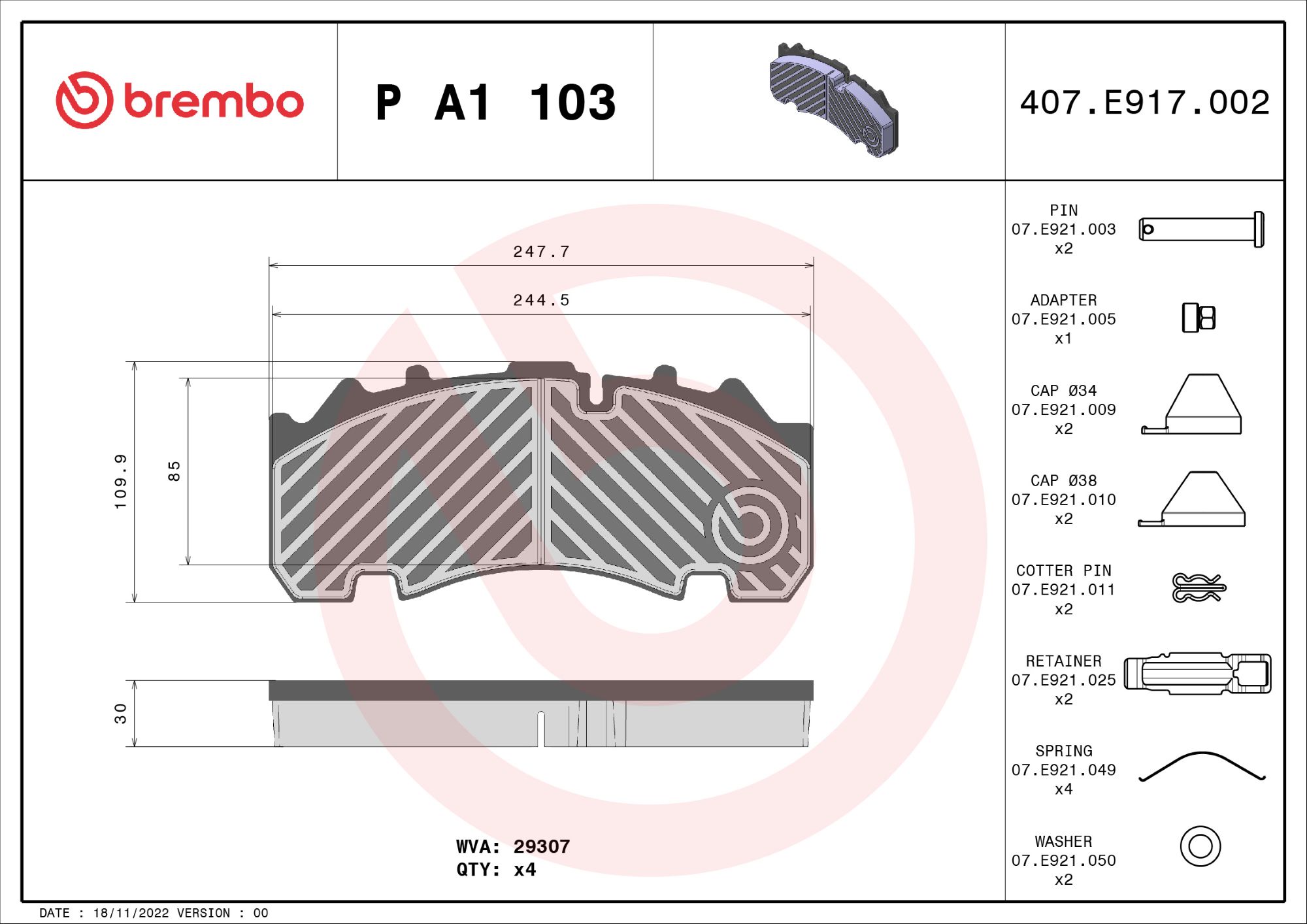 BREMBO Fékbetét, mind PA1103_BREMBO