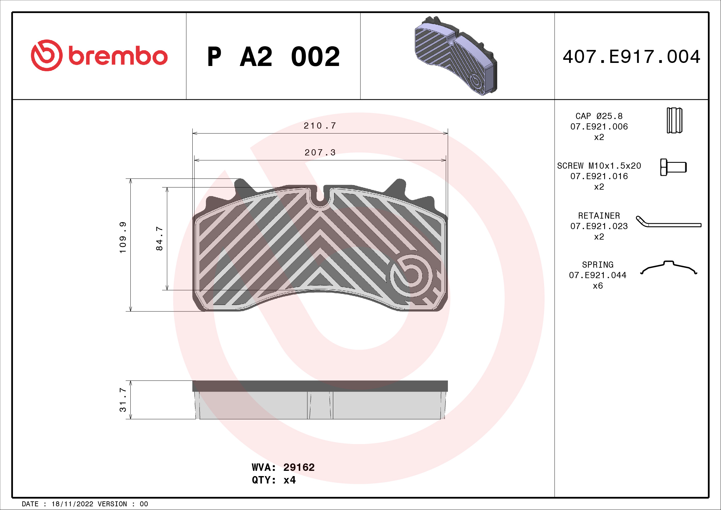 BREMBO Fékbetét, mind PA2002_BREMBO