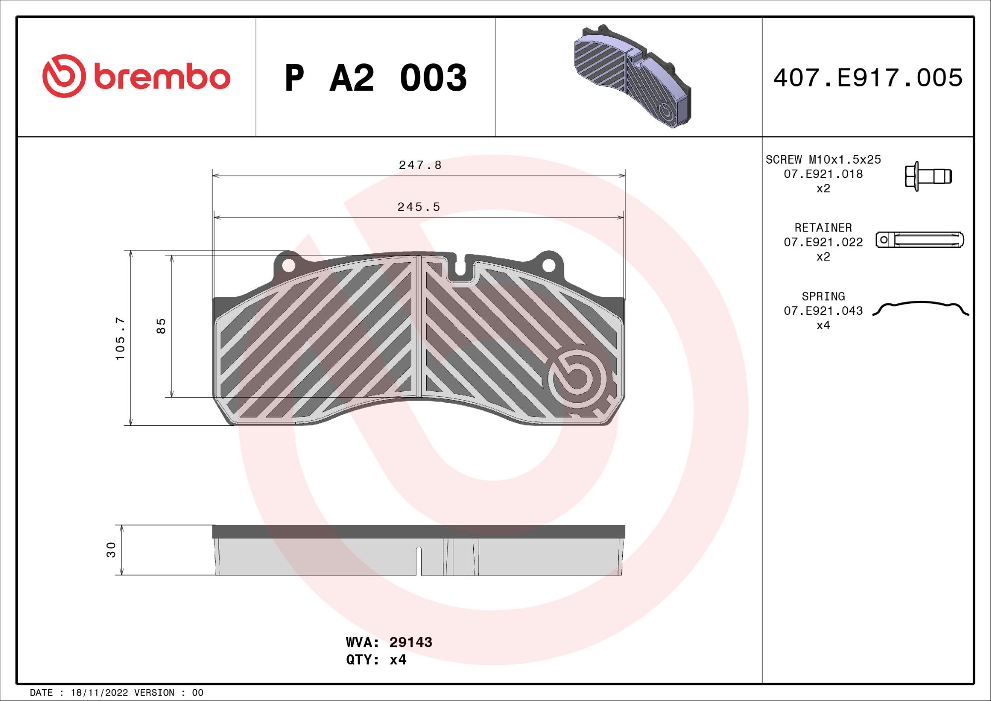 BREMBO Fékbetét, mind PA2003_BREMBO