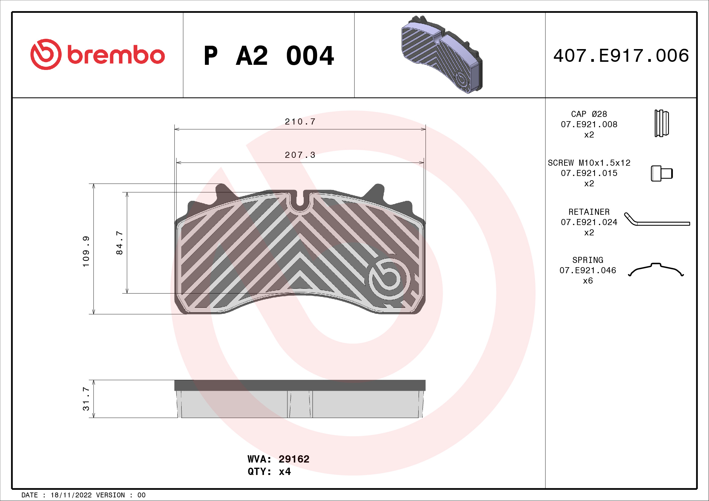 BREMBO Fékbetét, mind PA2004_BREMBO