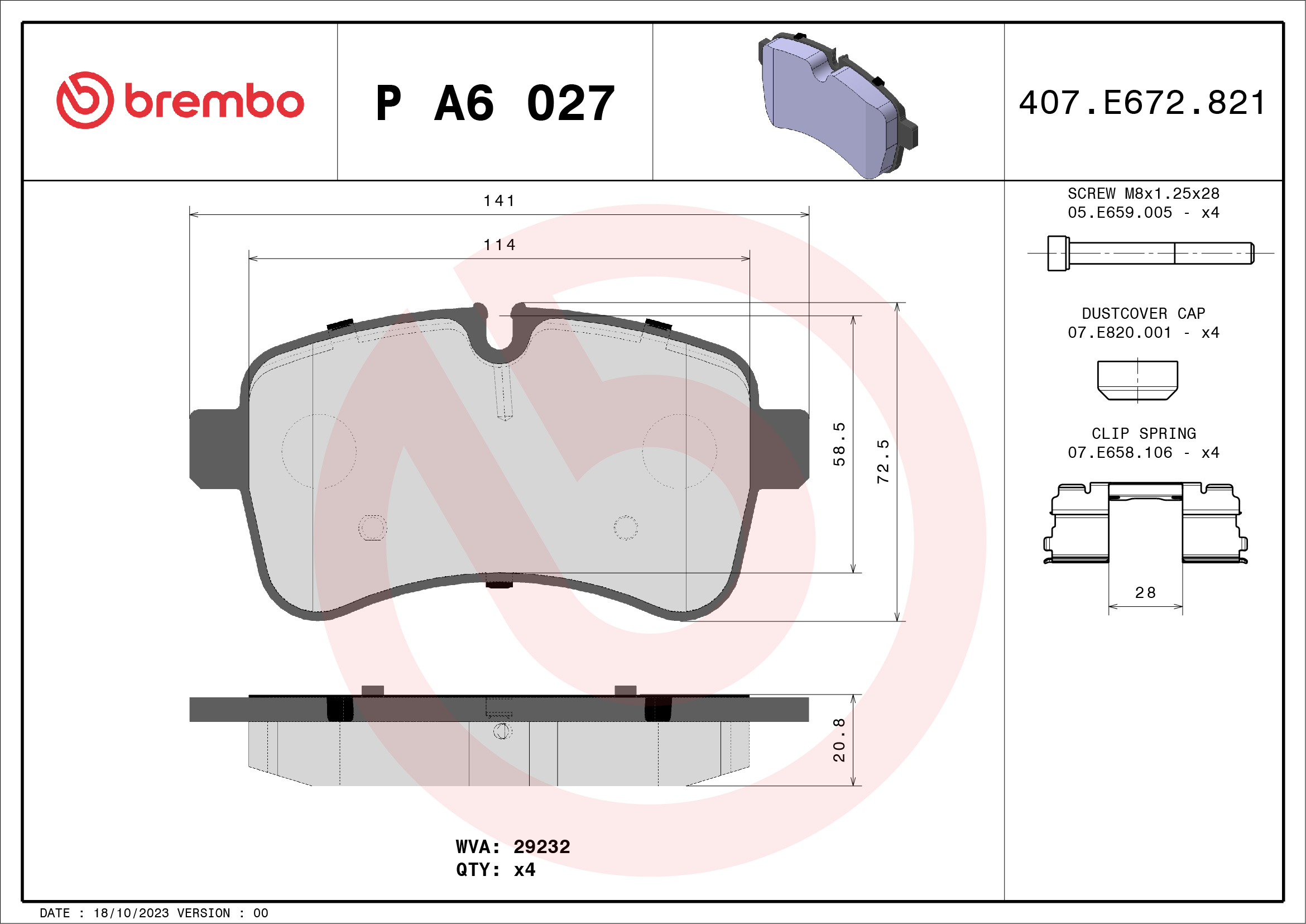 BREMBO Hátsó fékbetét PA6027_BREMBO