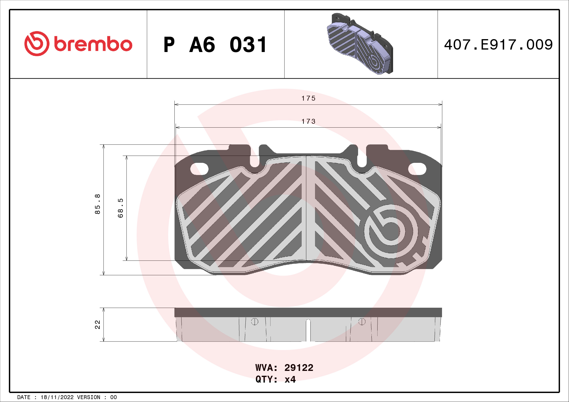 BREMBO Fékbetét, mind PA6031_BREMBO