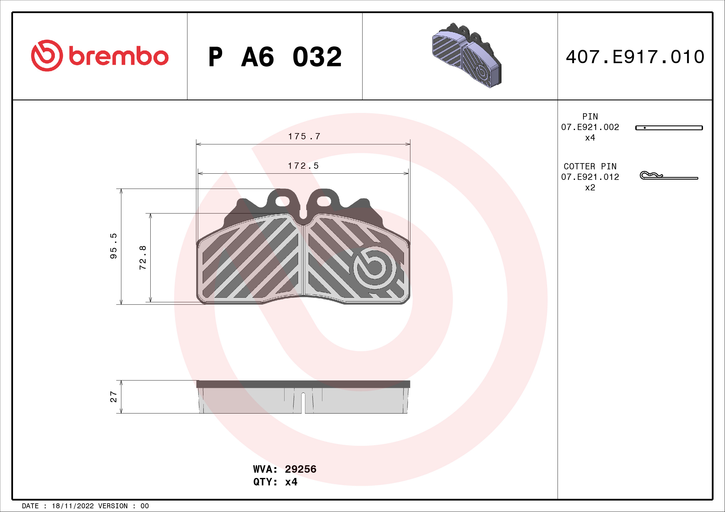 BREMBO Fékbetét, mind PA6032_BREMBO