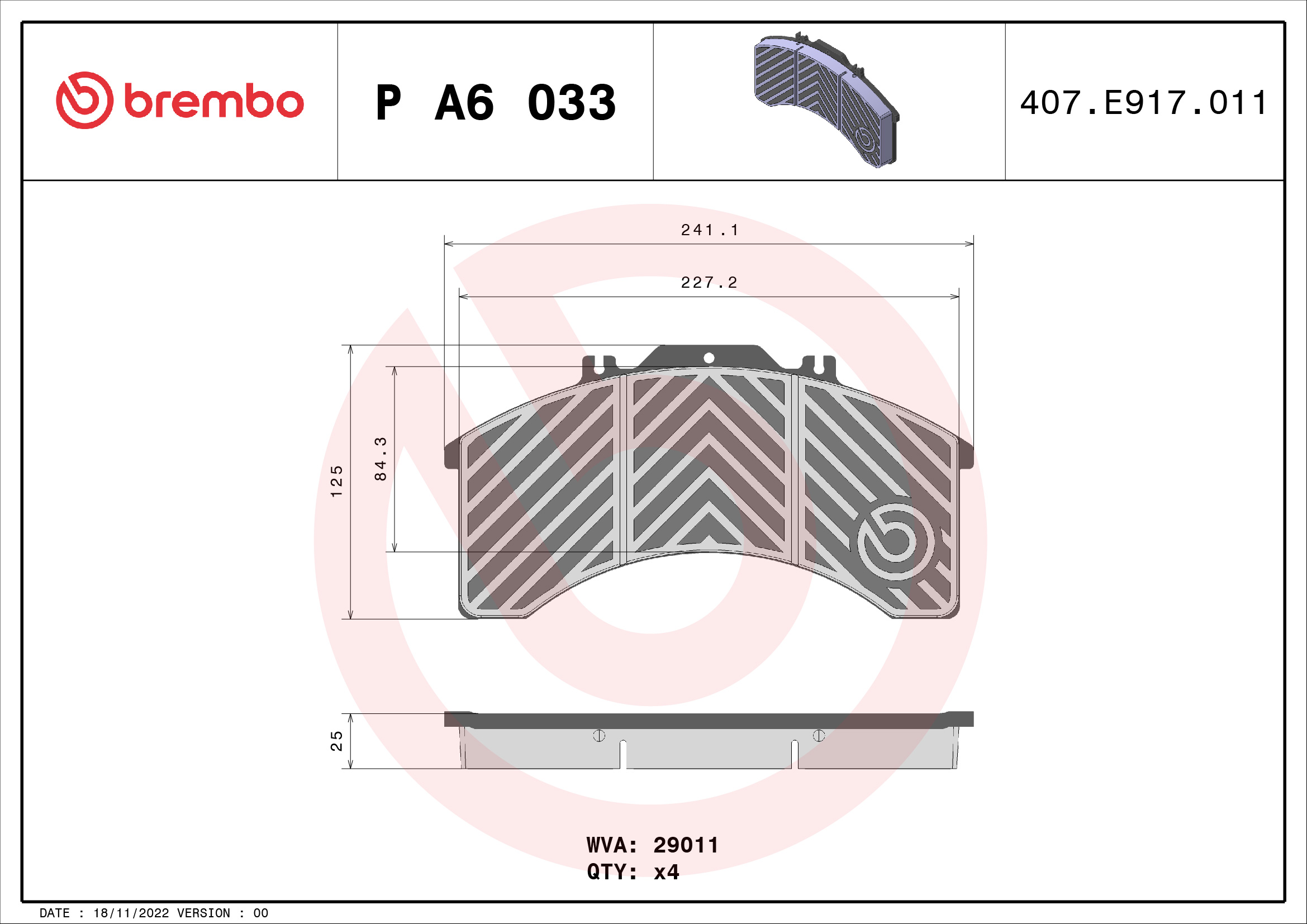 BREMBO Fékbetét, mind PA6033_BREMBO