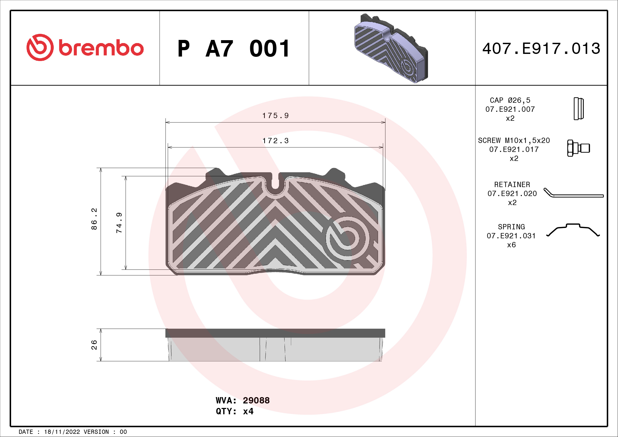 BREMBO Fékbetét, mind PA7001_BREMBO