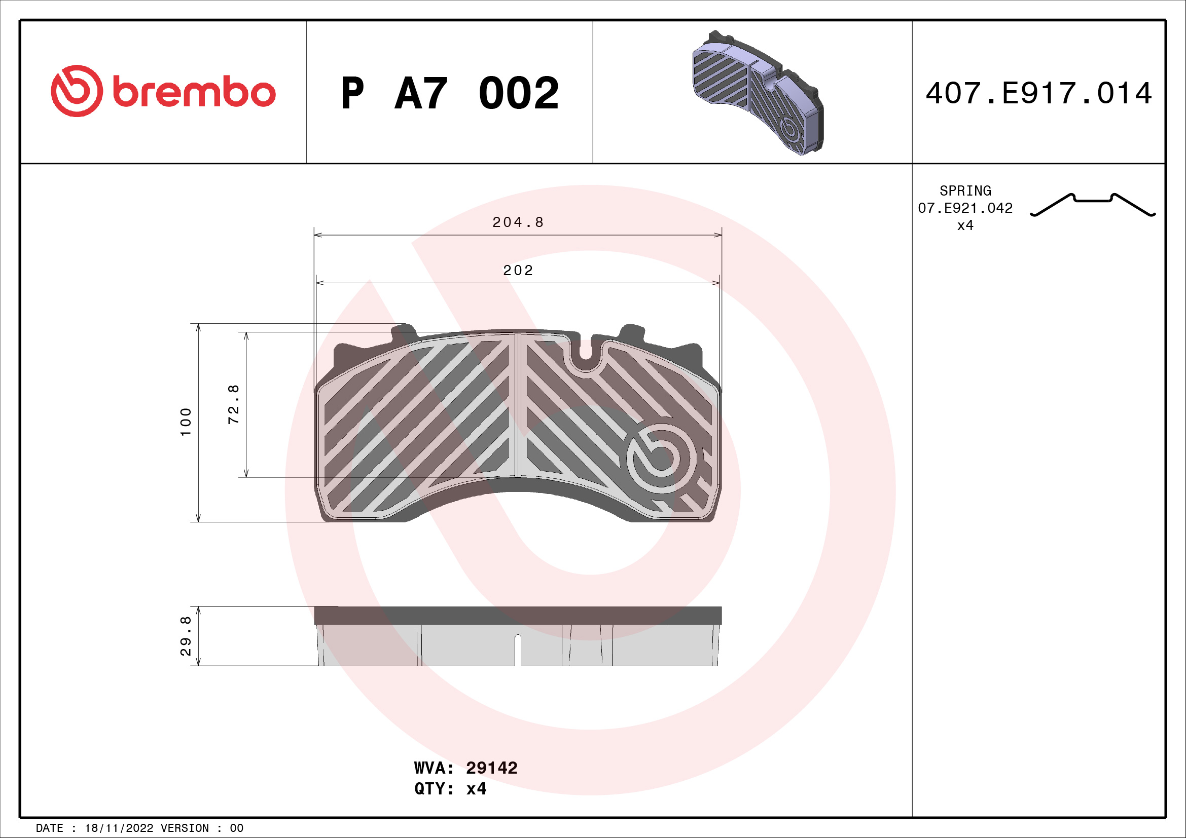 BREMBO Fékbetét, mind PA7002_BREMBO