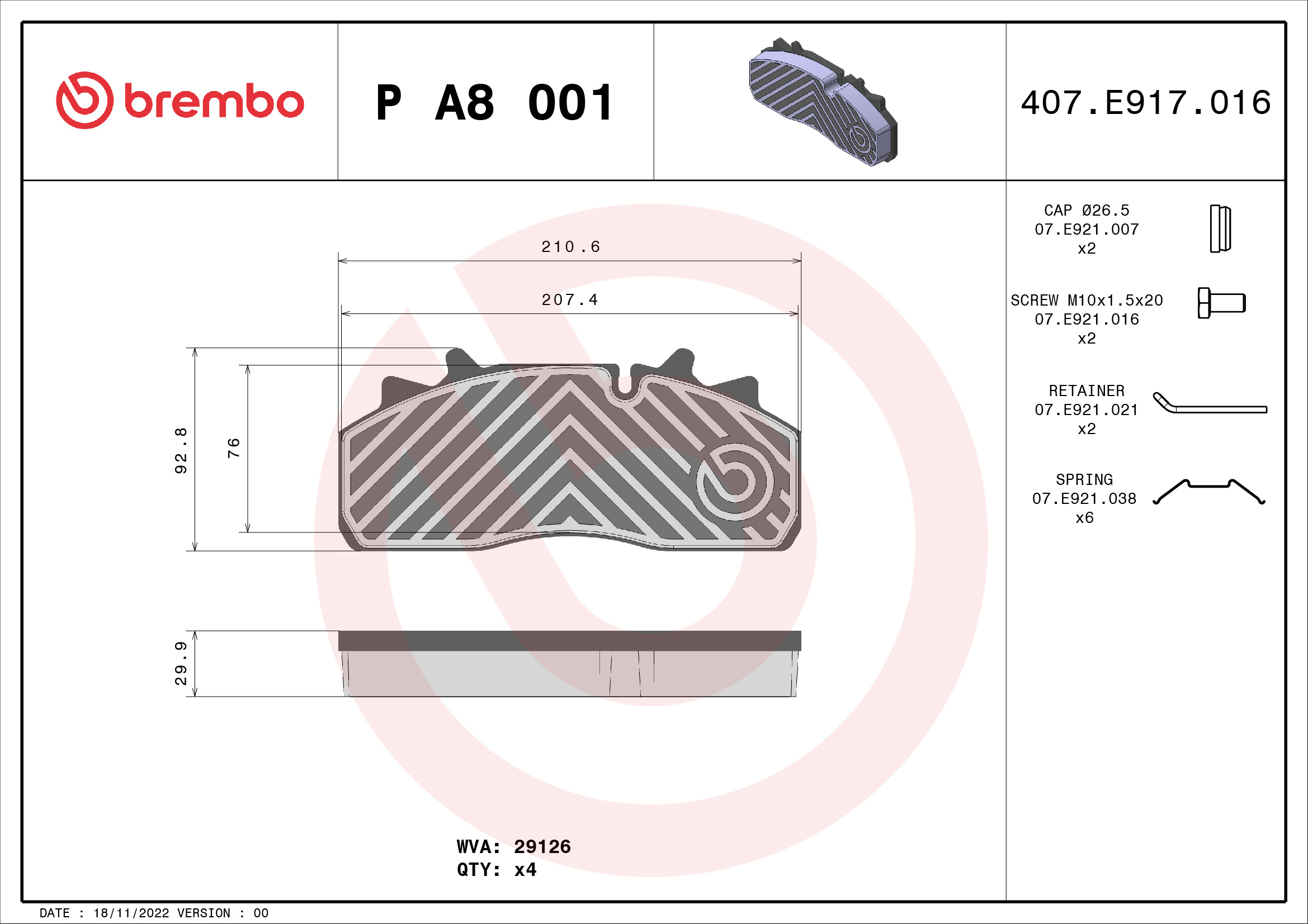 BREMBO Fékbetét, mind PA8001_BREMBO