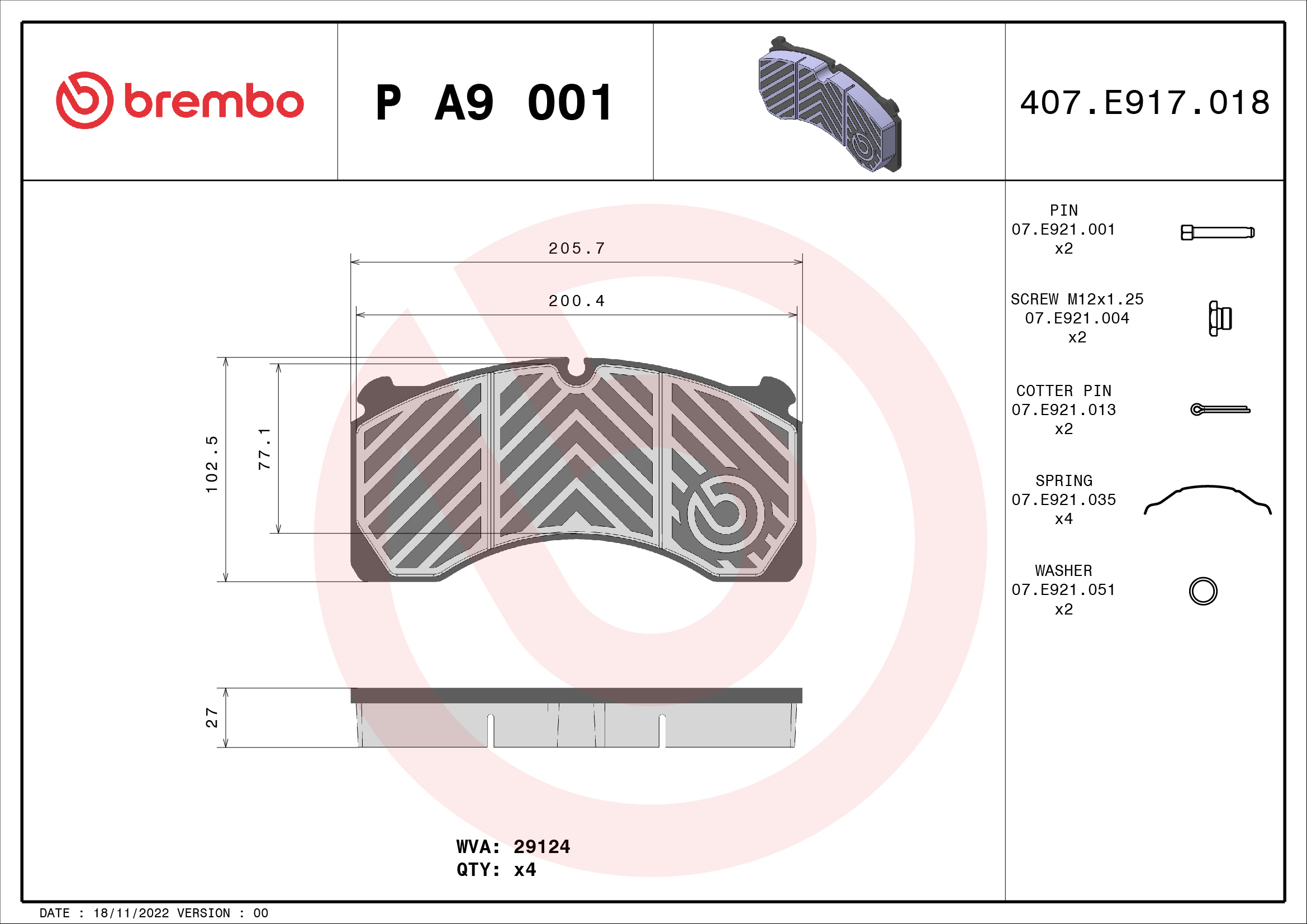 BREMBO Fékbetét, mind PA9001_BREMBO