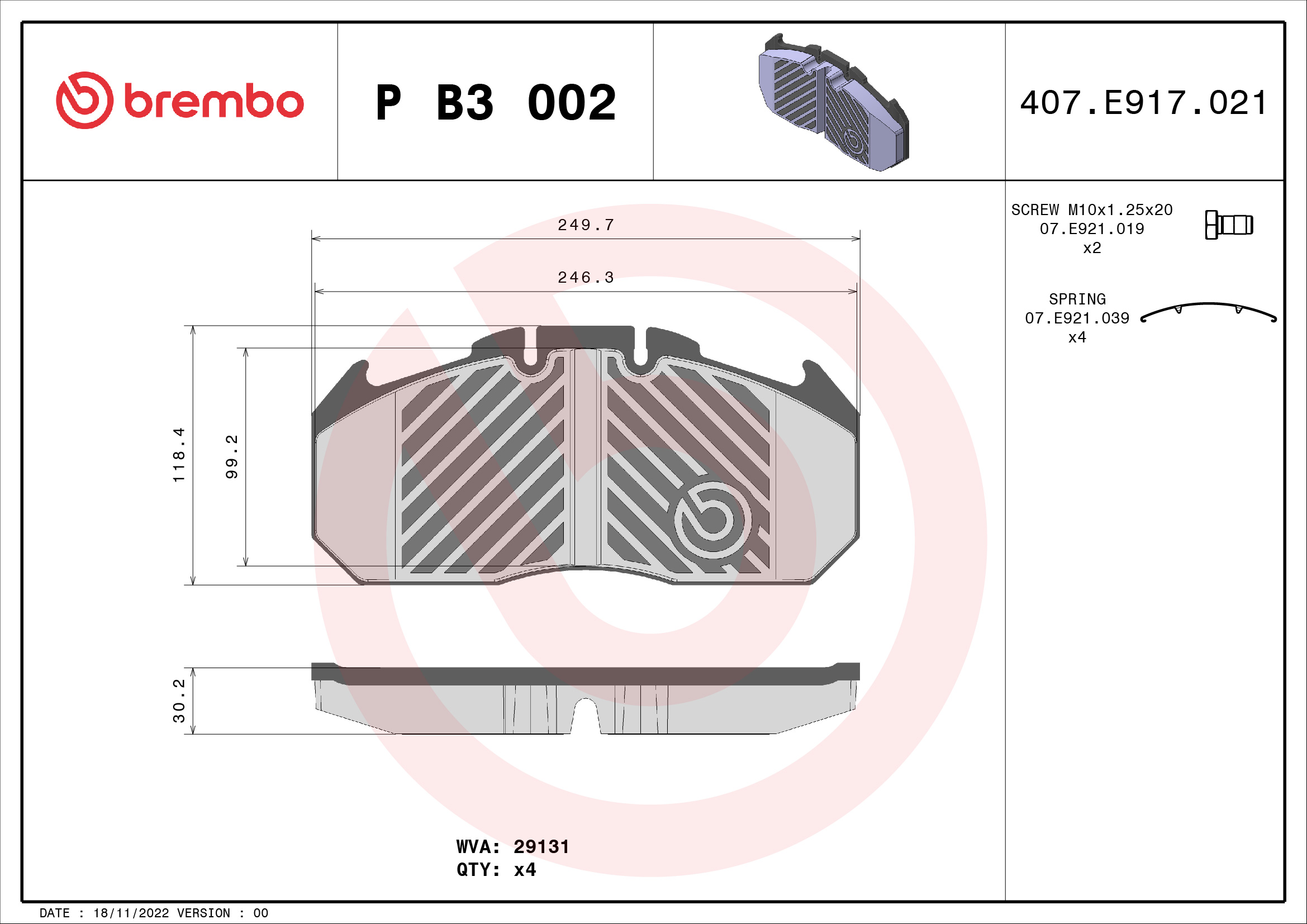 BREMBO Fékbetét, mind PB3002_BREMBO