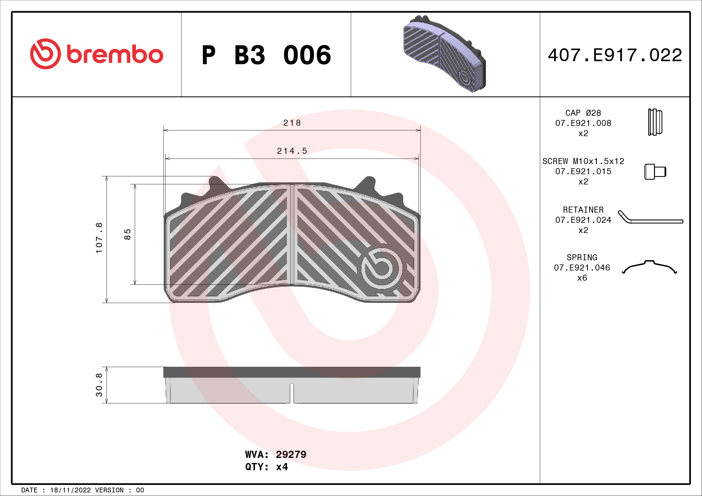 BREMBO Fékbetét, mind PB3006_BREMBO