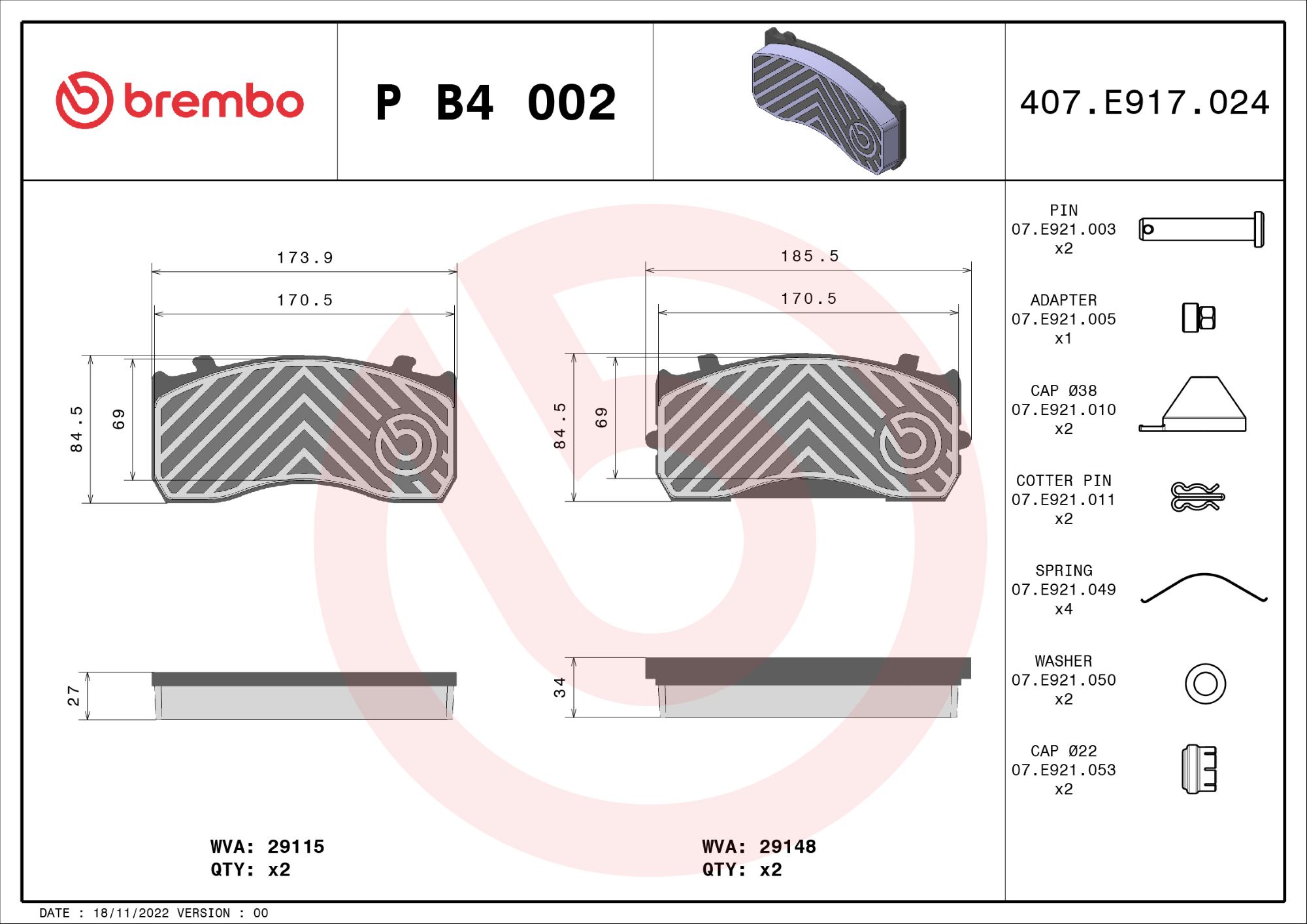 BREMBO Fékbetét, mind PB4002_BREMBO