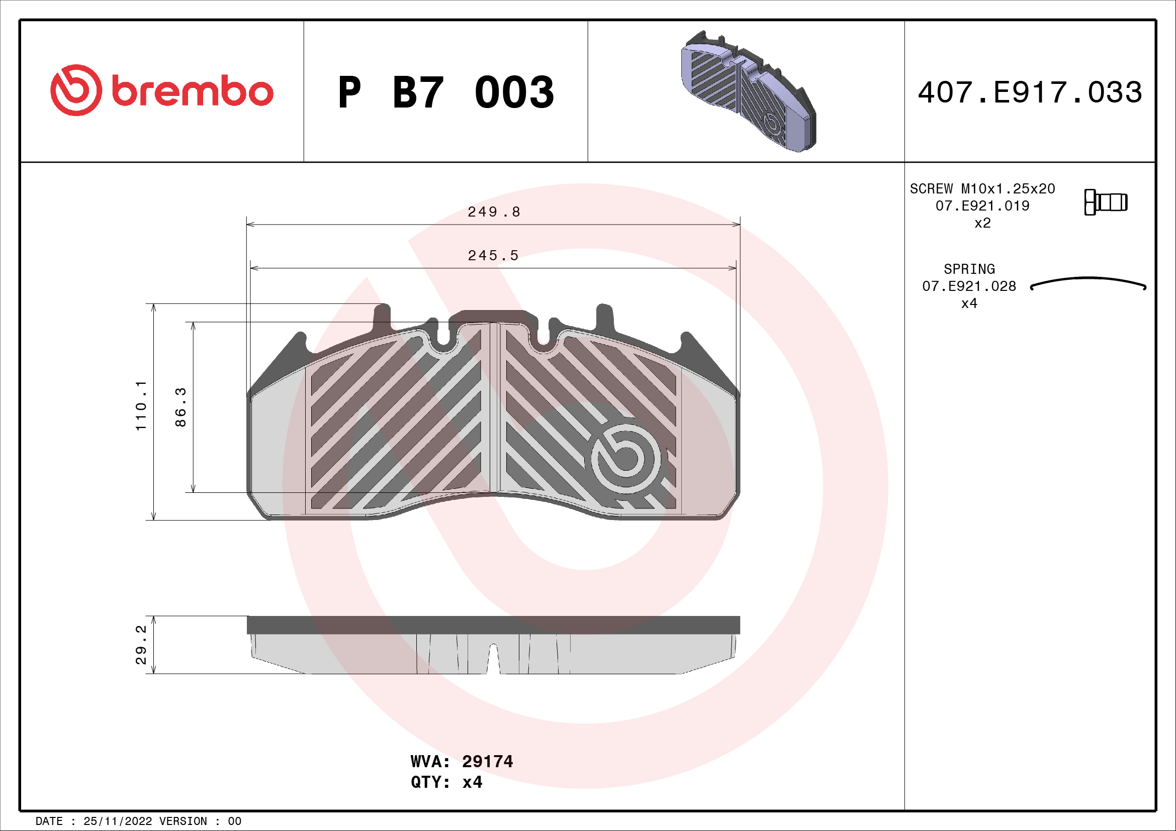 BREMBO Fékbetét, mind PB7003_BREMBO