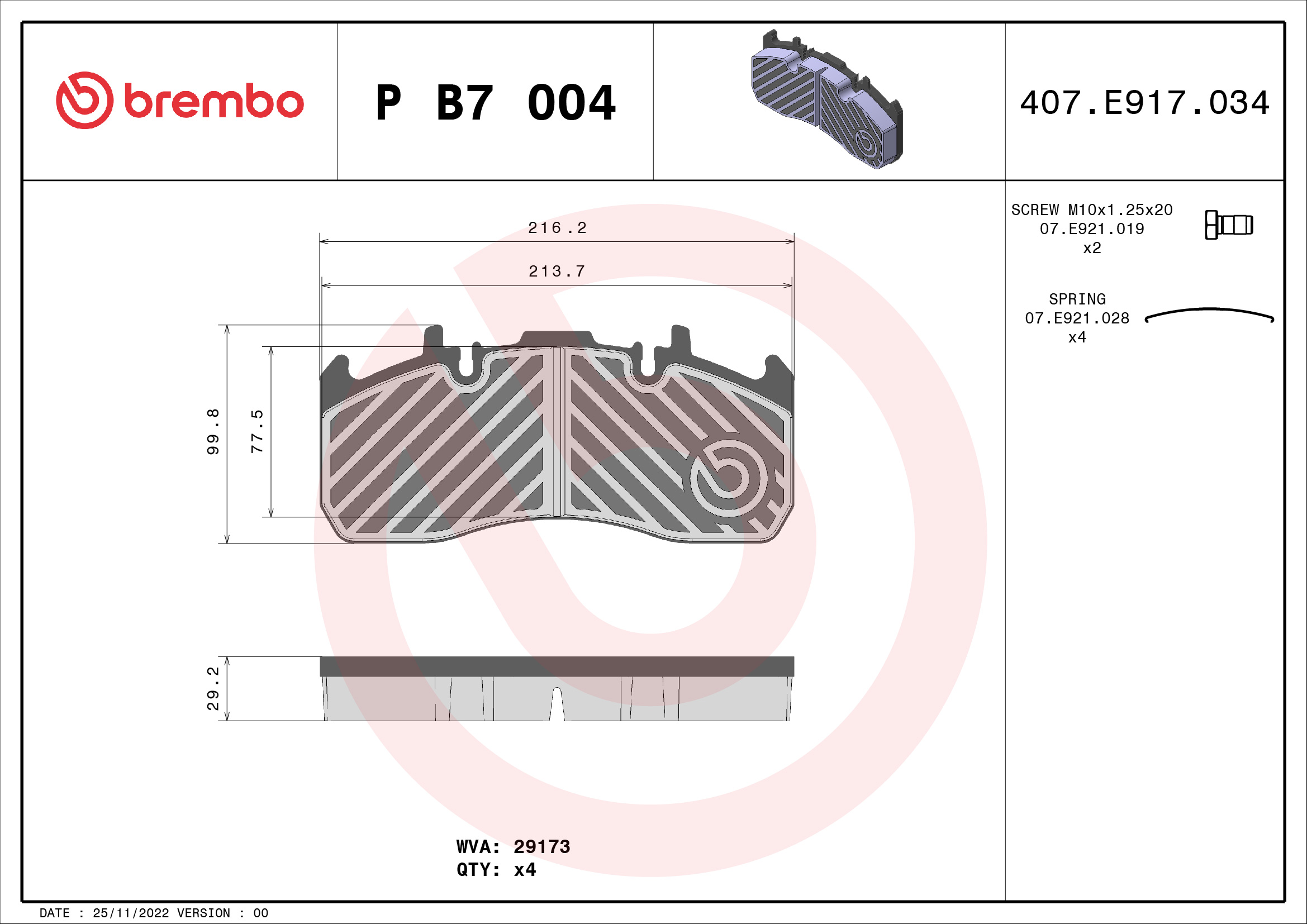 BREMBO Fékbetét, mind PB7004_BREMBO