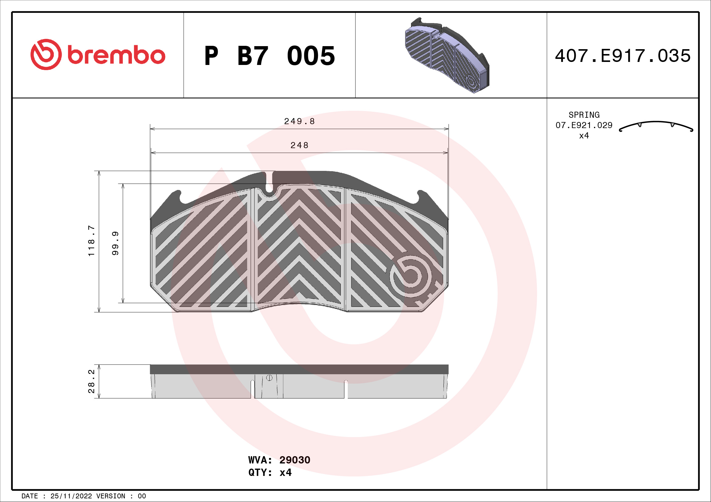 BREMBO Fékbetét, mind PB7005_BREMBO