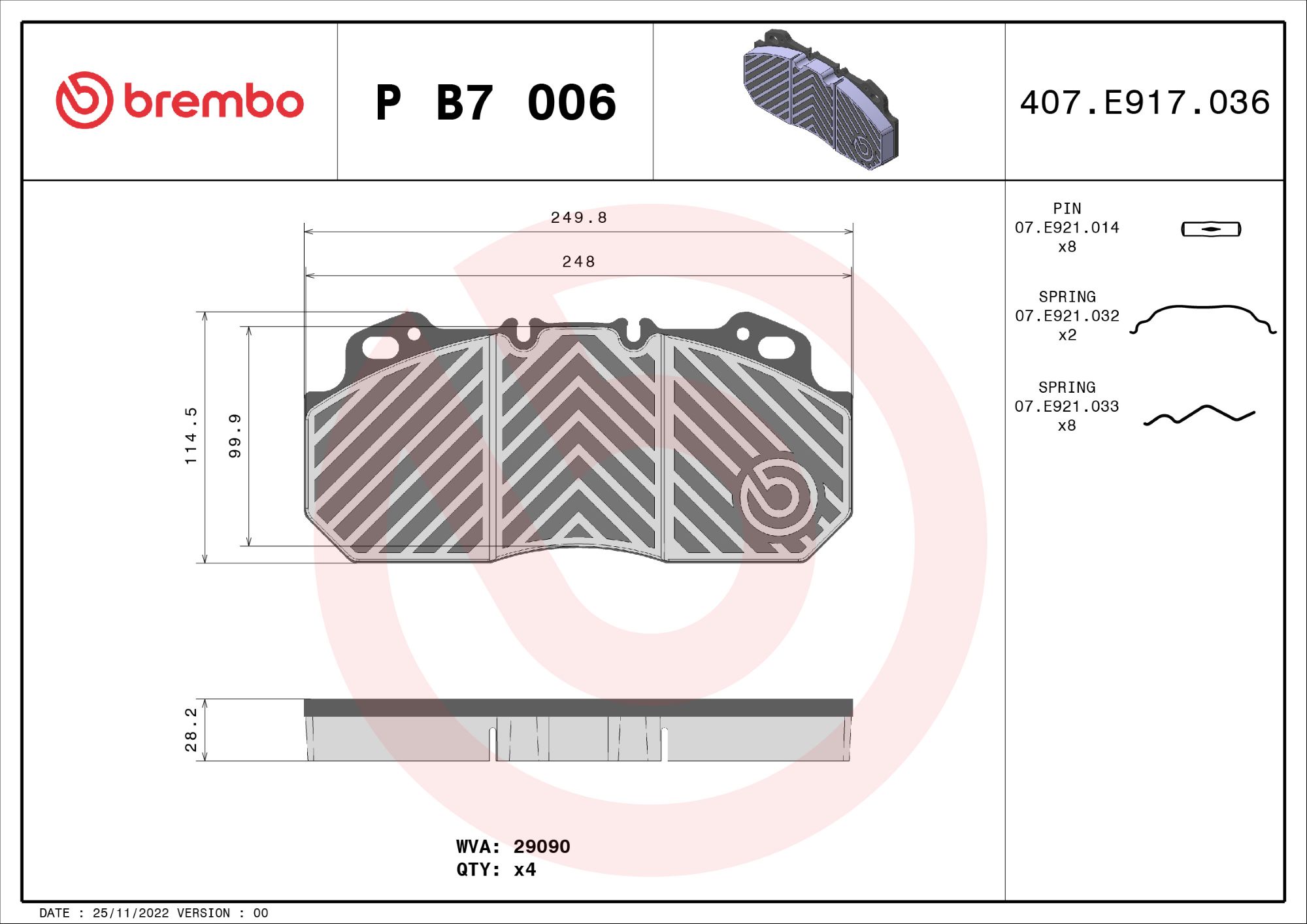 BREMBO Fékbetét, mind PB7006_BREMBO