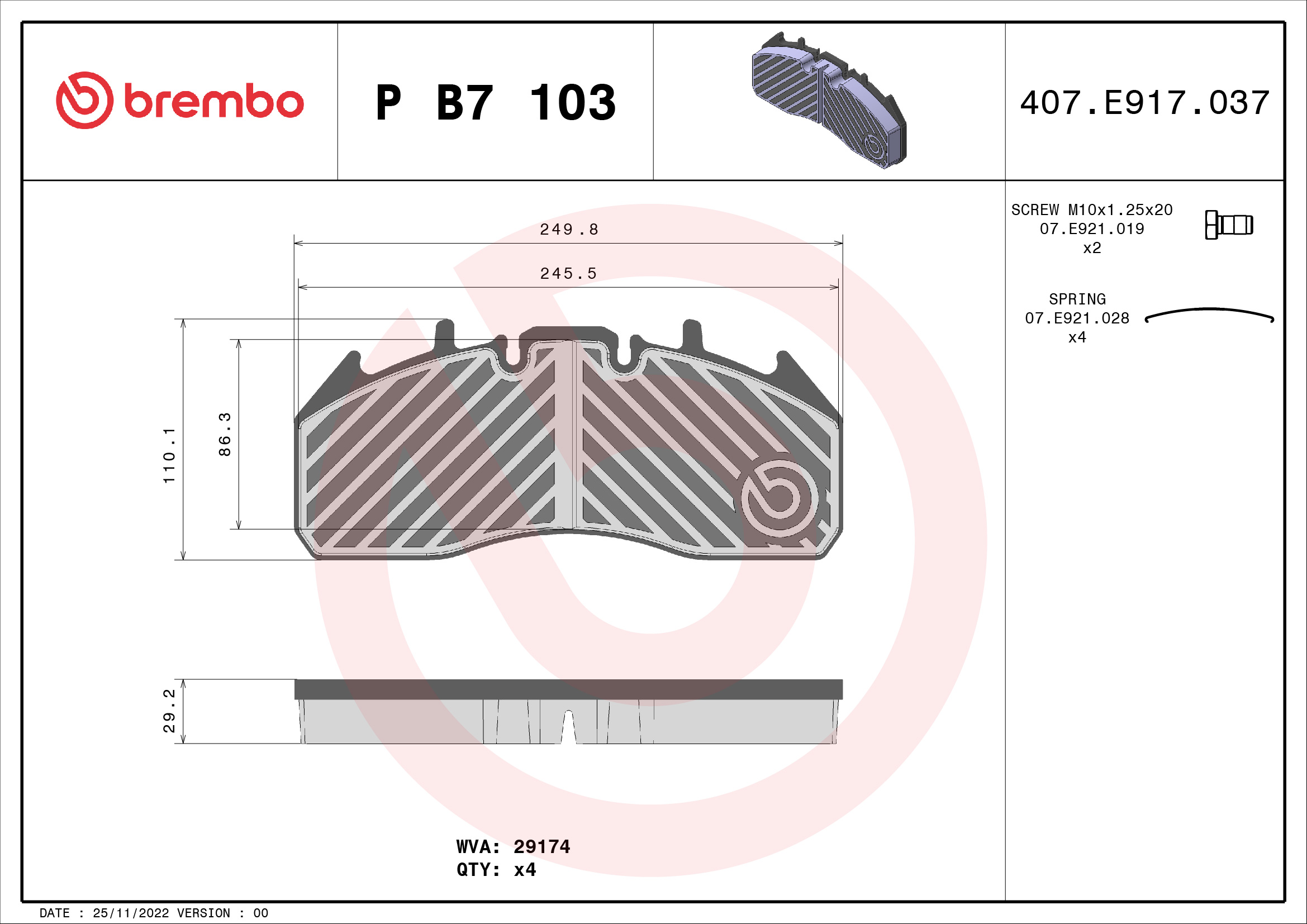 BREMBO Fékbetét, mind PB7103_BREMBO