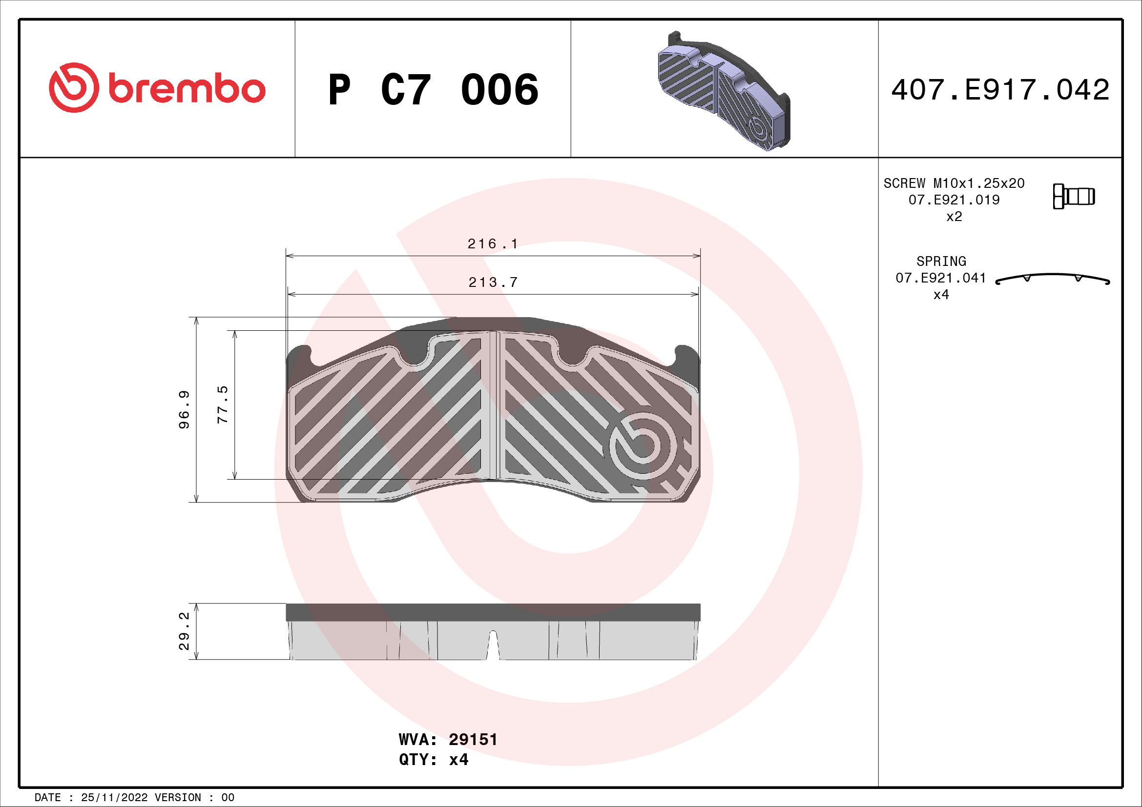 BREMBO Fékbetét, mind PC7006_BREMBO