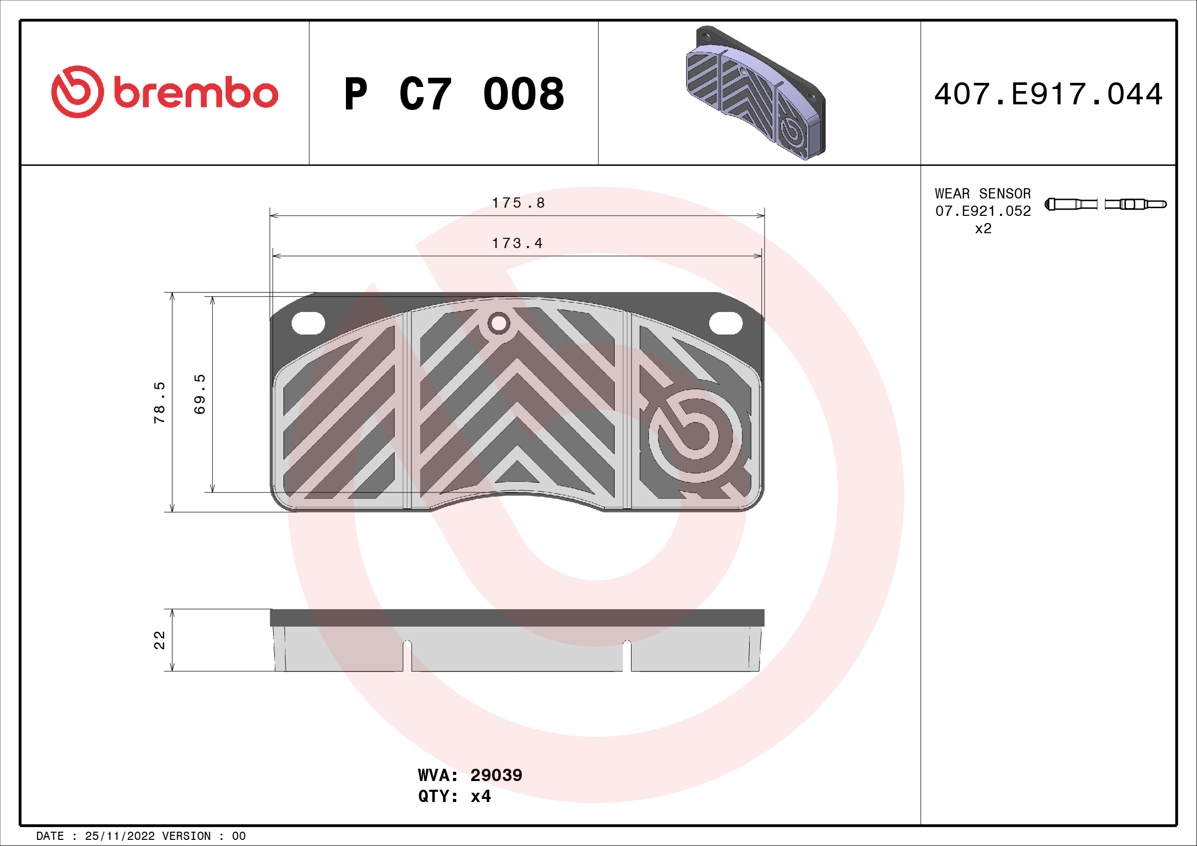 BREMBO Fékbetét, mind PC7008_BREMBO