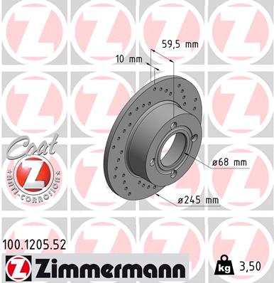 ZIMMERMANN Hátsó féktárcsa 100.1205.52_ZIM