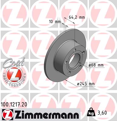 ZIMMERMANN Hátsó féktárcsa 100.1217.20_ZIM