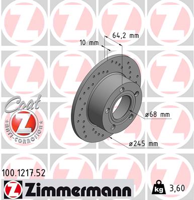 ZIMMERMANN Hátsó féktárcsa 100.1217.52_ZIM