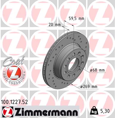 ZIMMERMANN Hátsó féktárcsa 100.1227.52_ZIM