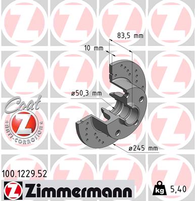 ZIMMERMANN Hátsó féktárcsa 100.1229.52_ZIM